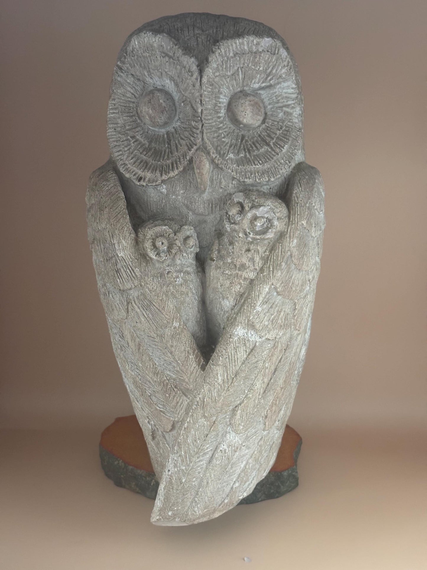 Vintage Stone Clay Family of Owls Statue by David Fisher Lover Antiques and Vintage