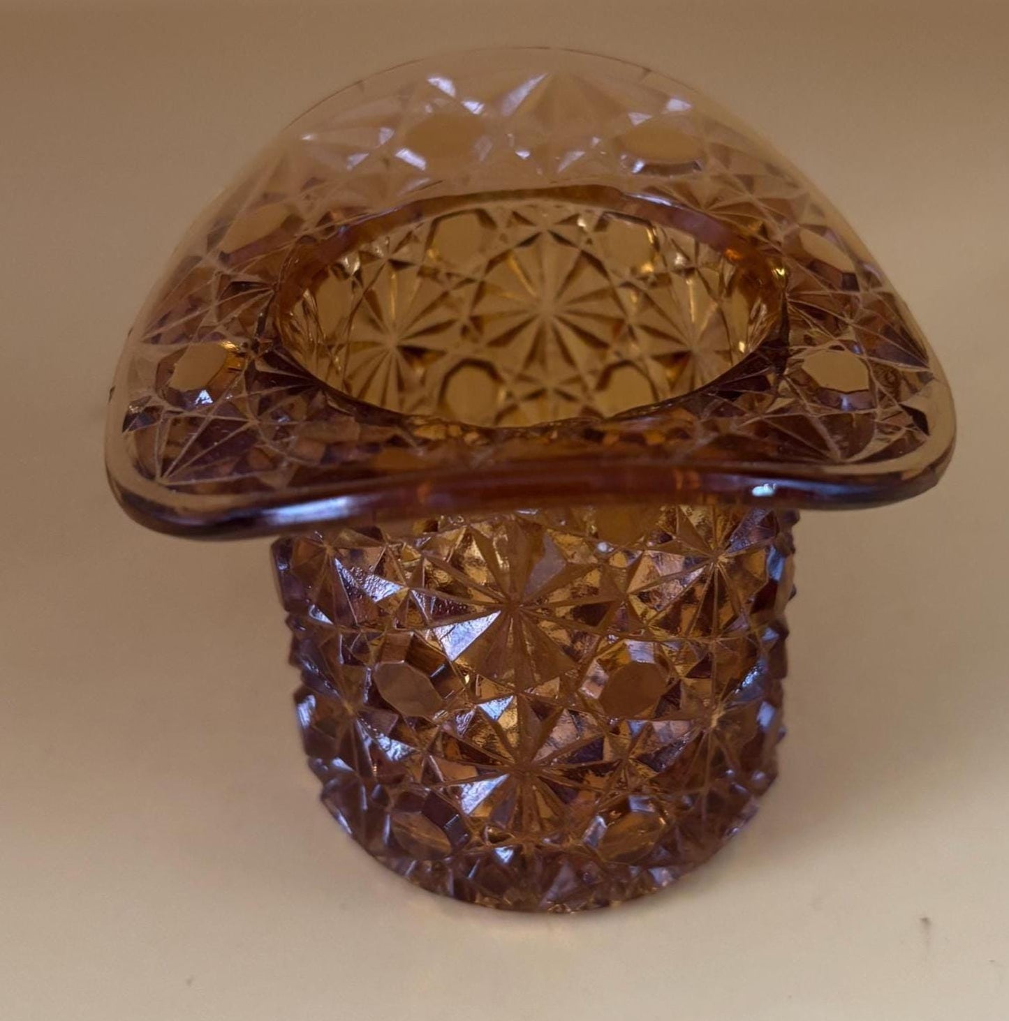 Vintage Fenton Diamond Cut Amber Glass Hat Lover Antiques and Vintage