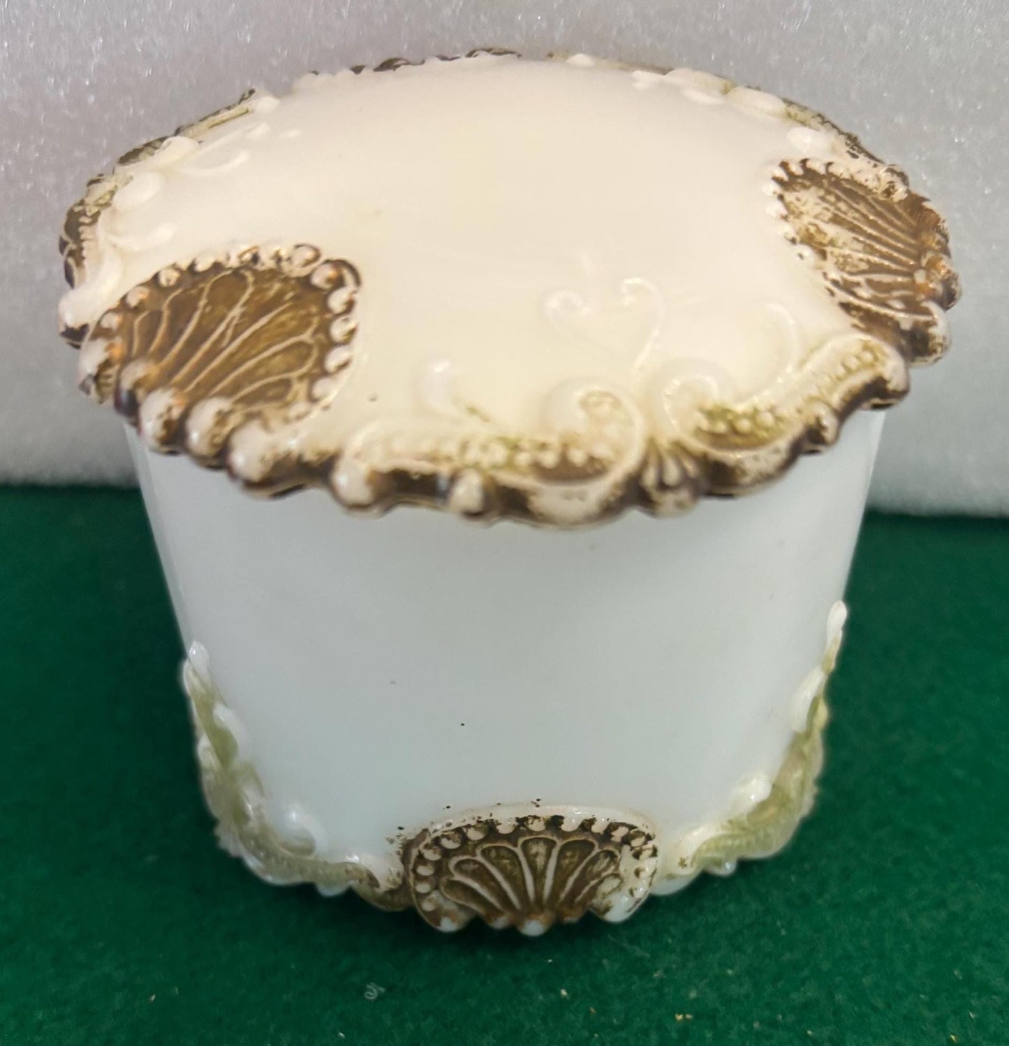 Antique Hand Painted Milk Glass Trinket Dish with Lid Lover Antiques and Vintage