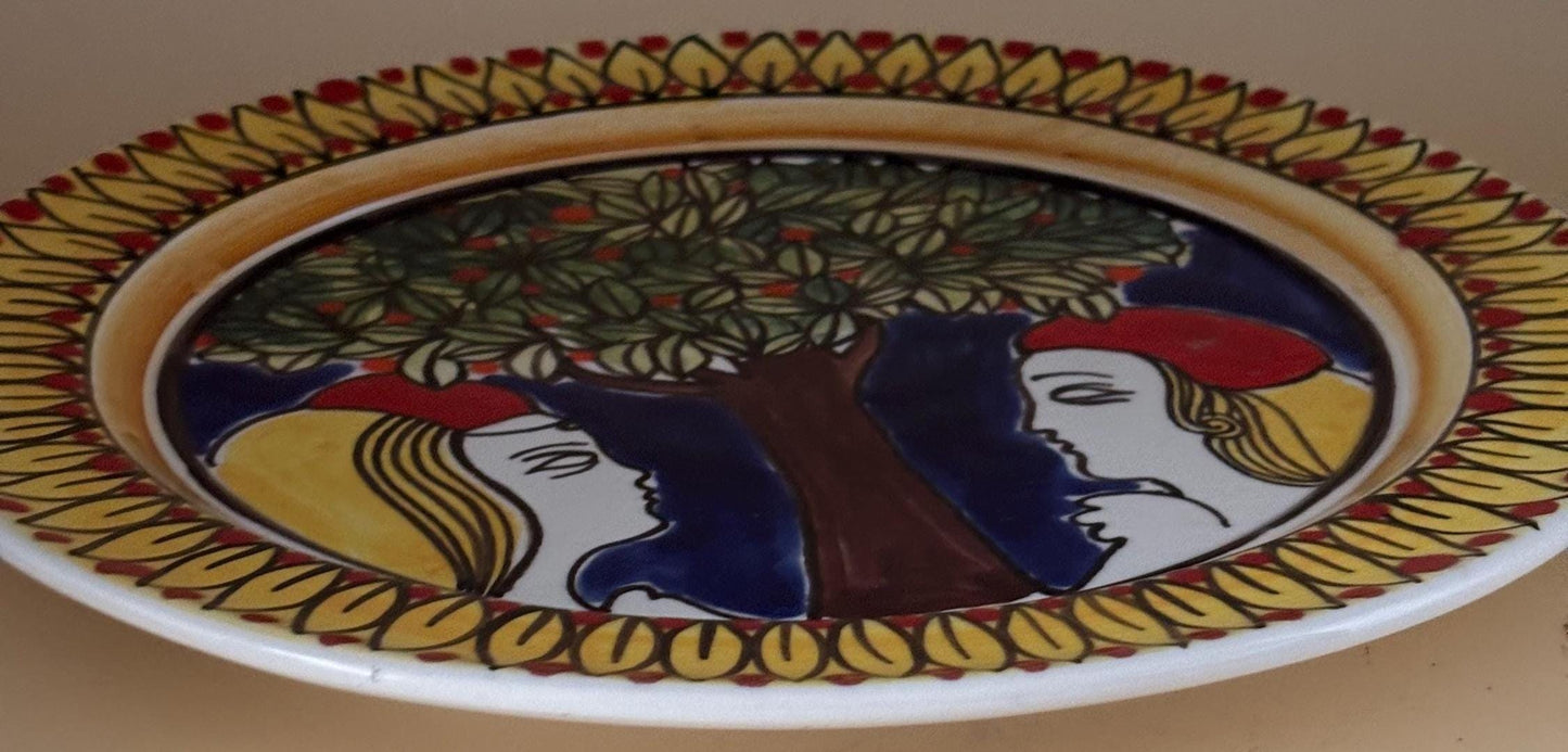 Vintage LEMANI Adam and Eve Pottery Plate Tonal Hand Painted Mexican Folk Art Lover Antiques Vintage