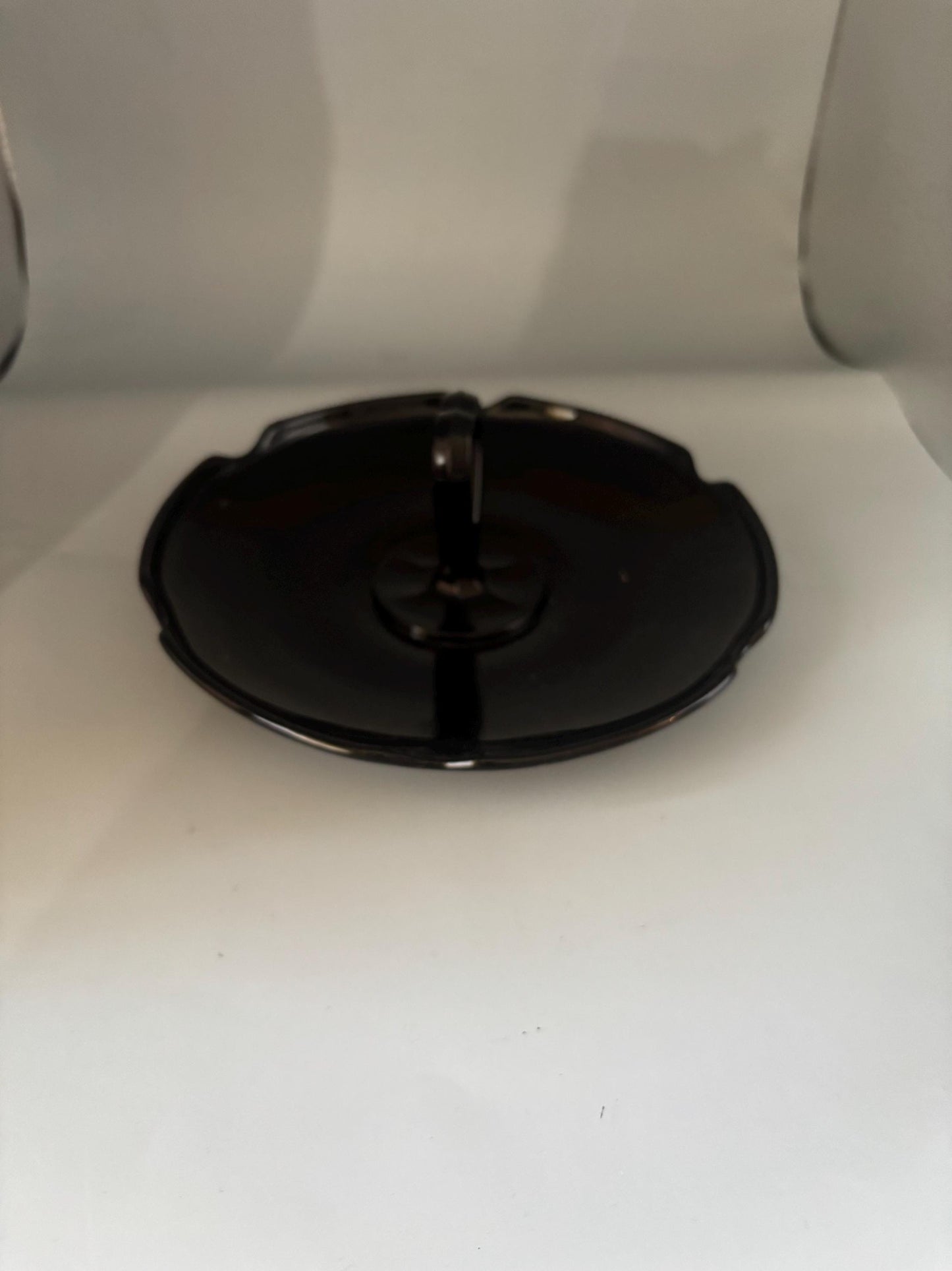 LE Smith Mt Pleasant Black Amethyst Glass Candy Dish with Heart Shaped Handle Lover Antiques and Vintage
