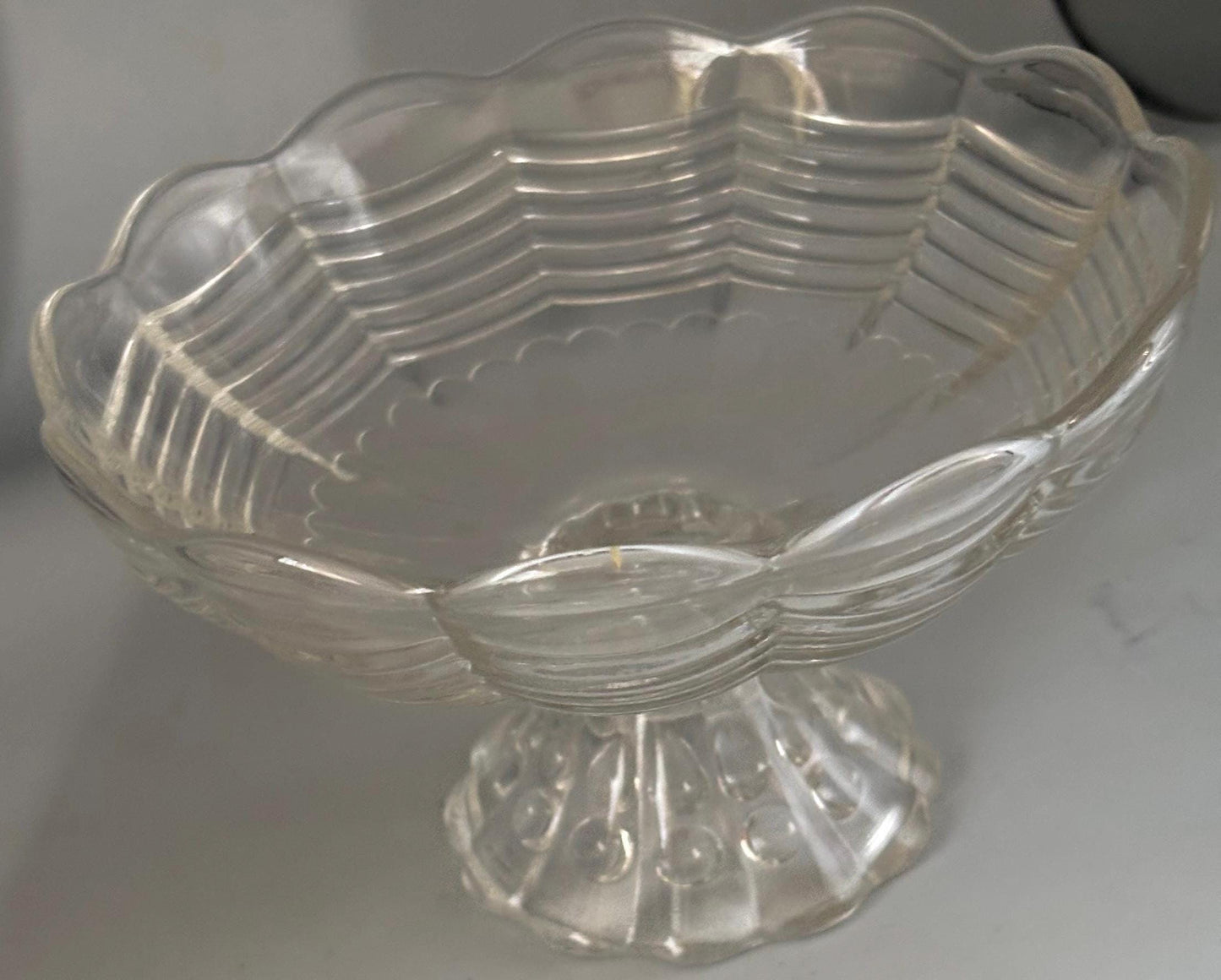 Vintage Anchor Hocking Glass Compote with Scalloped Draped Design Lover Antiques and Vintage