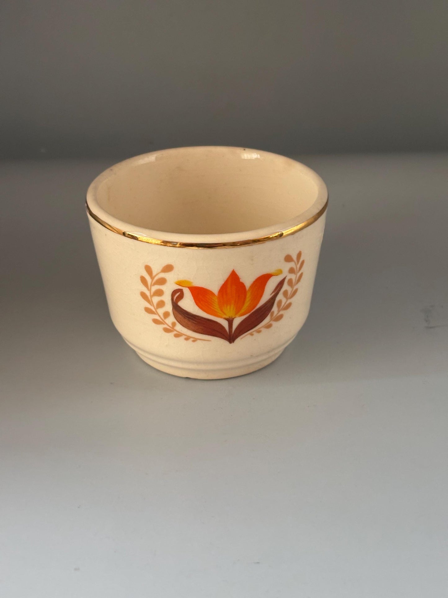 Harker Tulip Bakelite Custard Cup 22K Gold Rim Lover Antiques Vintage