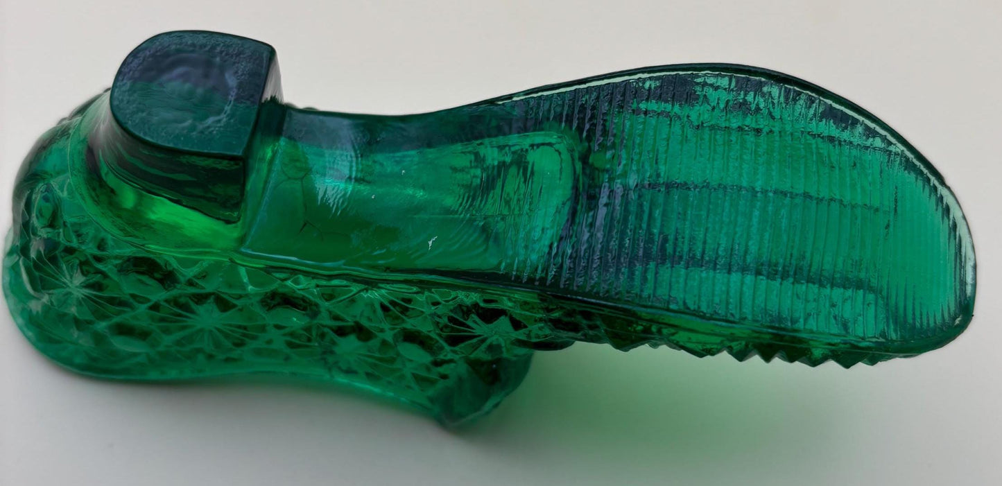 Vintage Emerald Green Glass Shoe Choose A Slipper Lover Antiques and Vintage