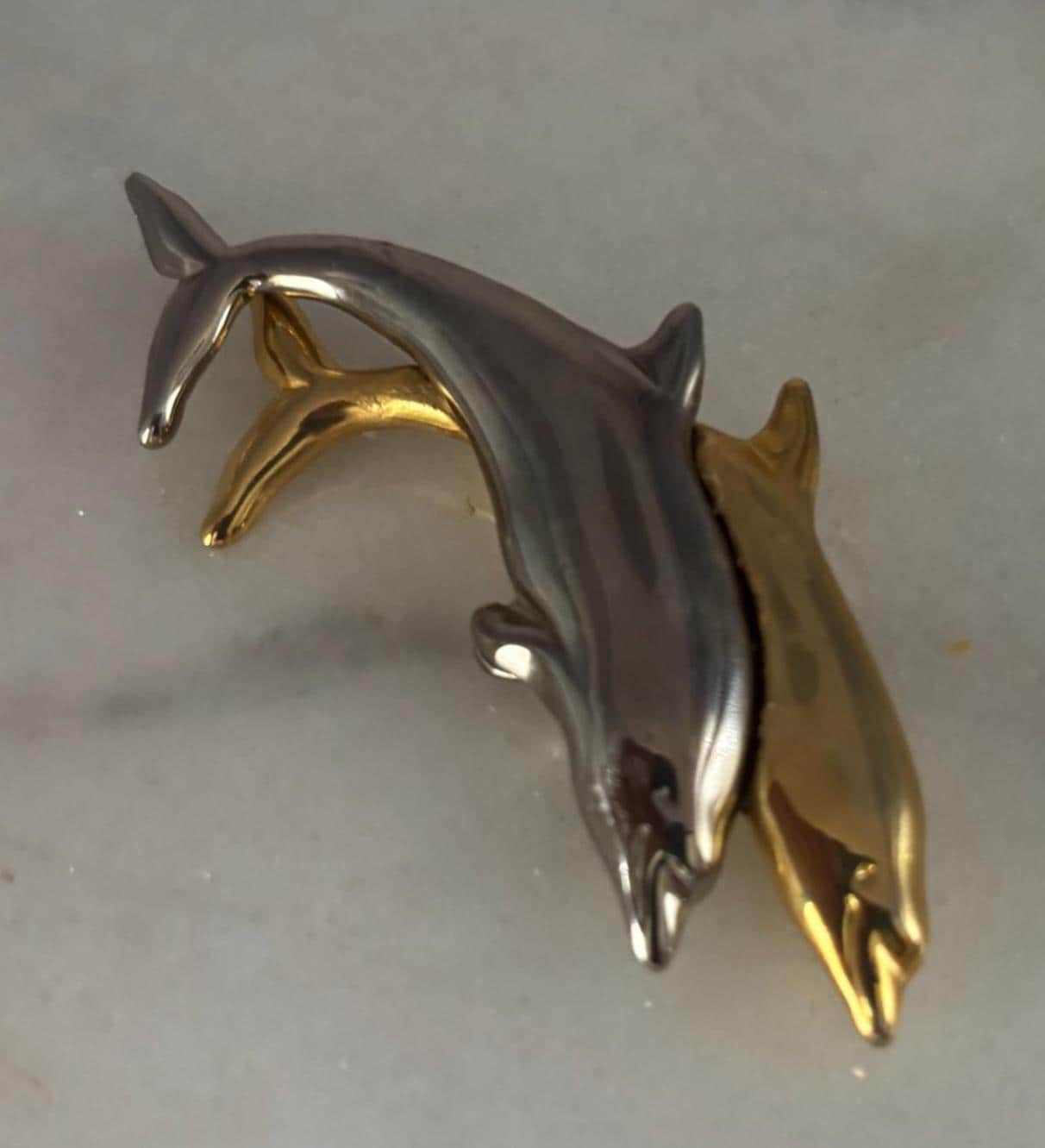 Vintage Twin Dolphins Pin Brooch Gold & Silver Tone Pin by Liz Claiborne Lover Antiques and Vintage