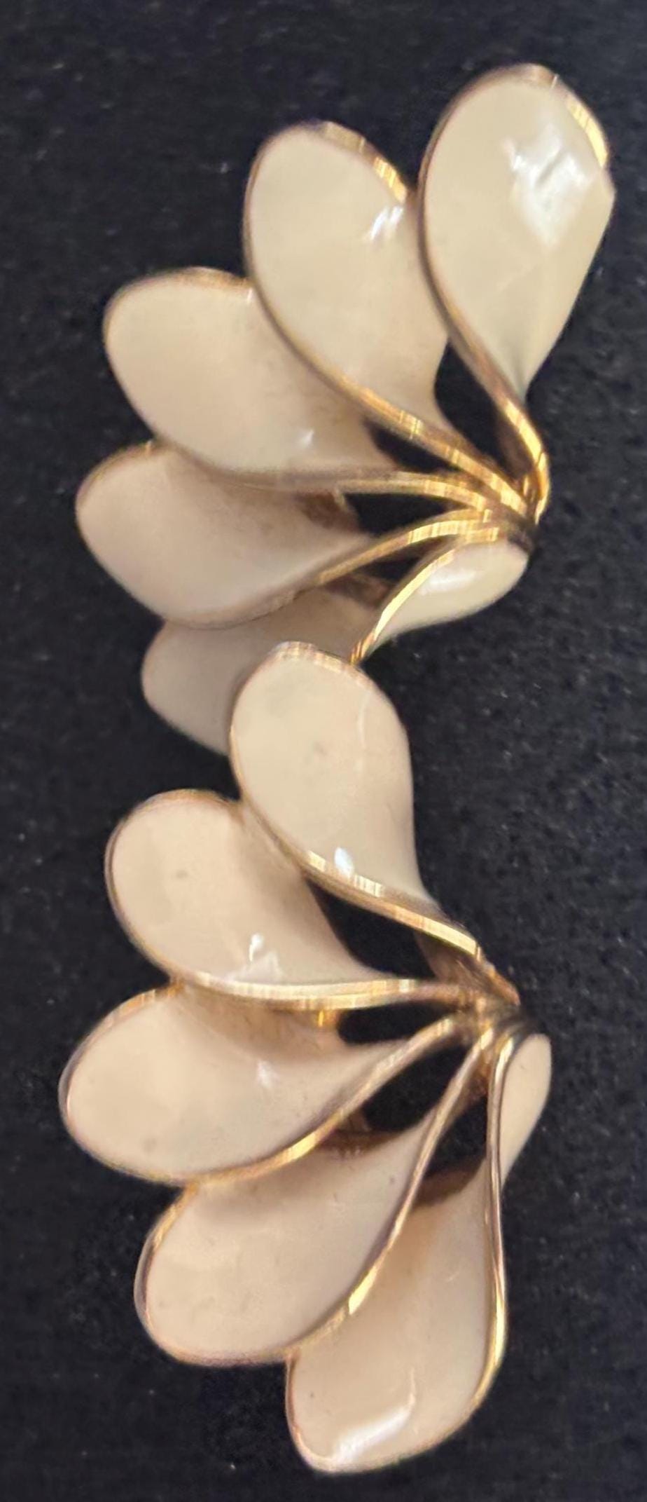 Vintage TAT Large Cream Enamel Fan Shaped Clip On Earrings Lover Antiques and Vintage