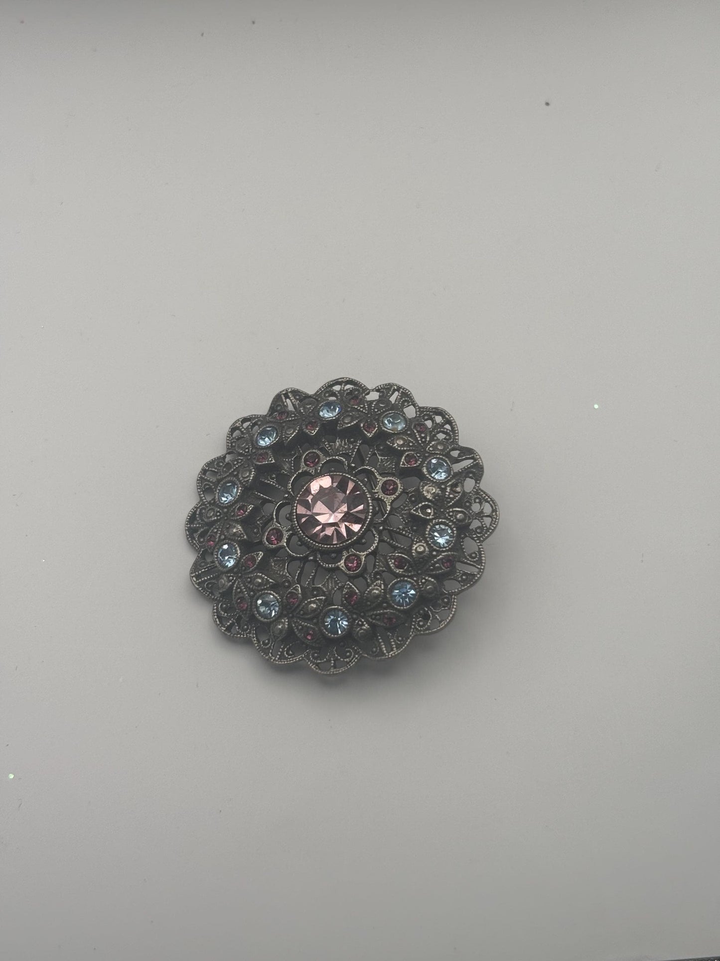 Vintage Jeweled Silver Pin Brooch Lover Antiques and Vintage