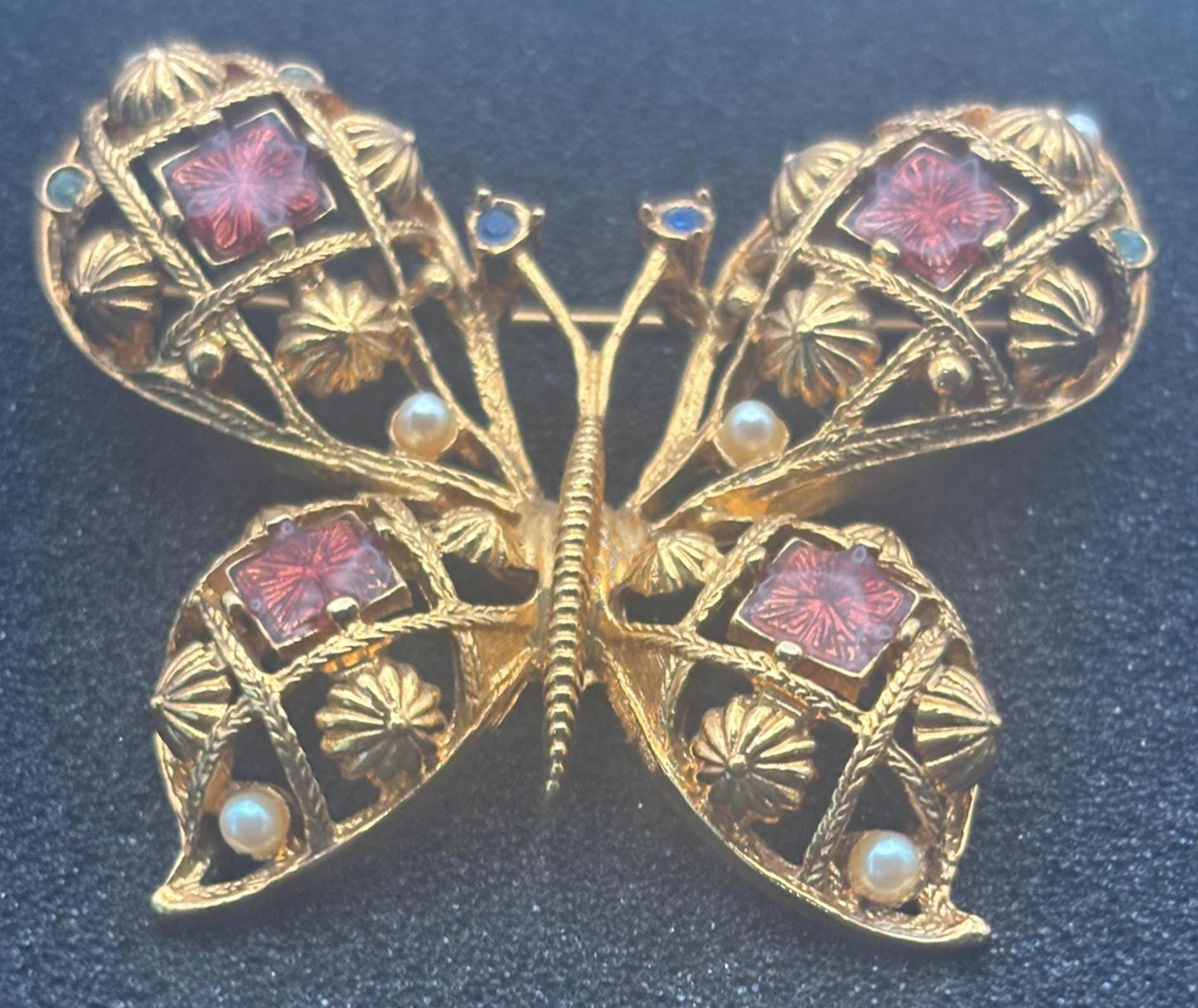 Vintage Avon Pink & Gold Butterfly Brooch Pin Lover Antiques and Vintage