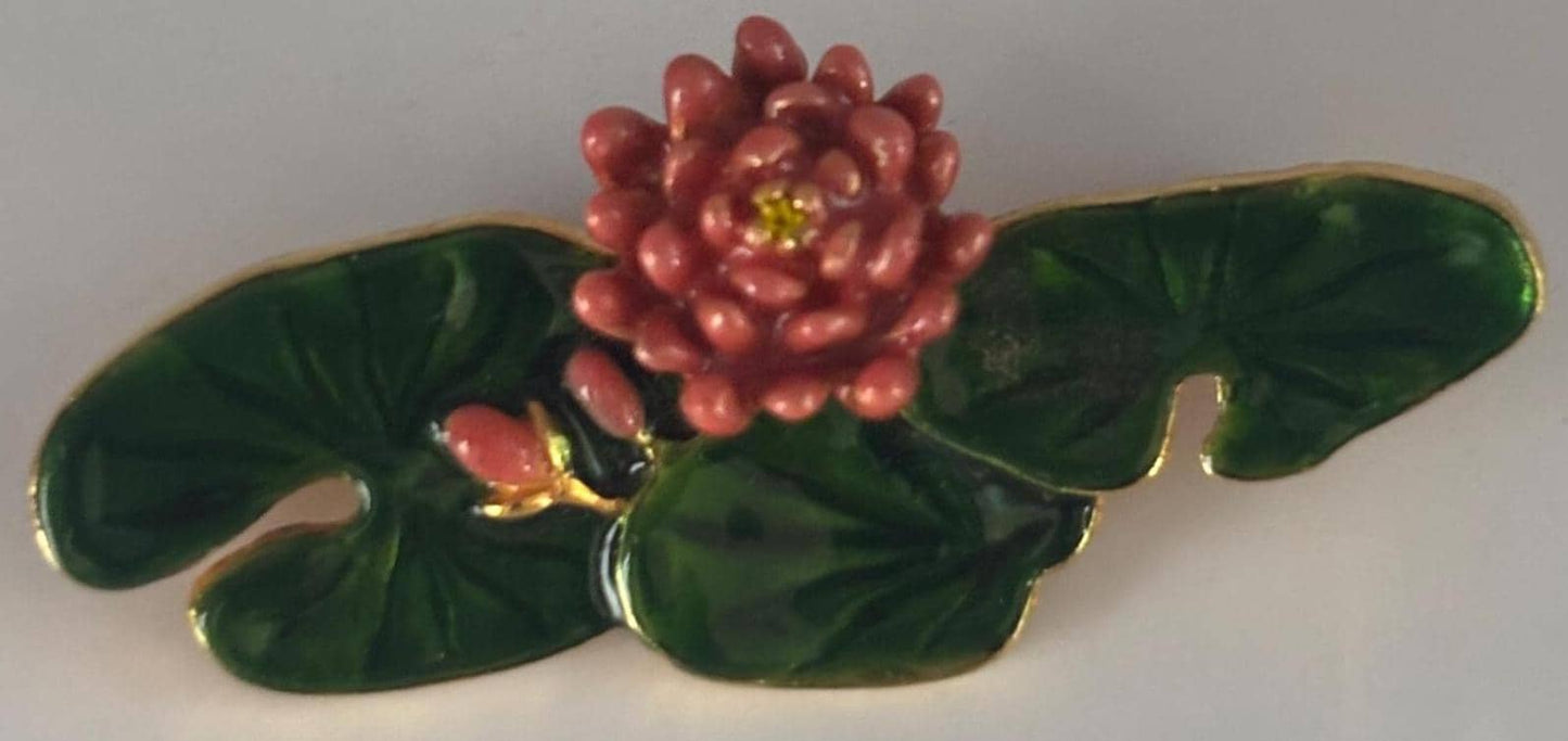 Vintage MFA Enamel Lily Pad and Lotus Flower Brooch Pin Claude Money Museum of Fine Arts Water Lilies Lover Antiques and Vintage