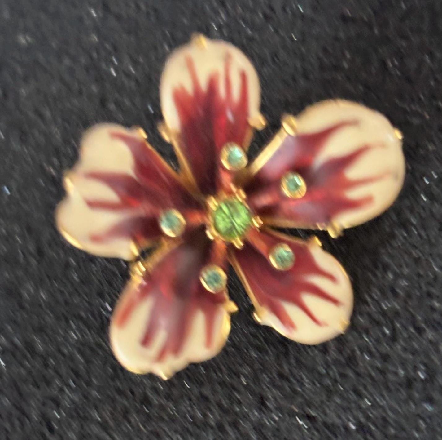Vintage Enamel Flower Pin Brooch Stamped Joan Rivers Lover Antiques and Vintage