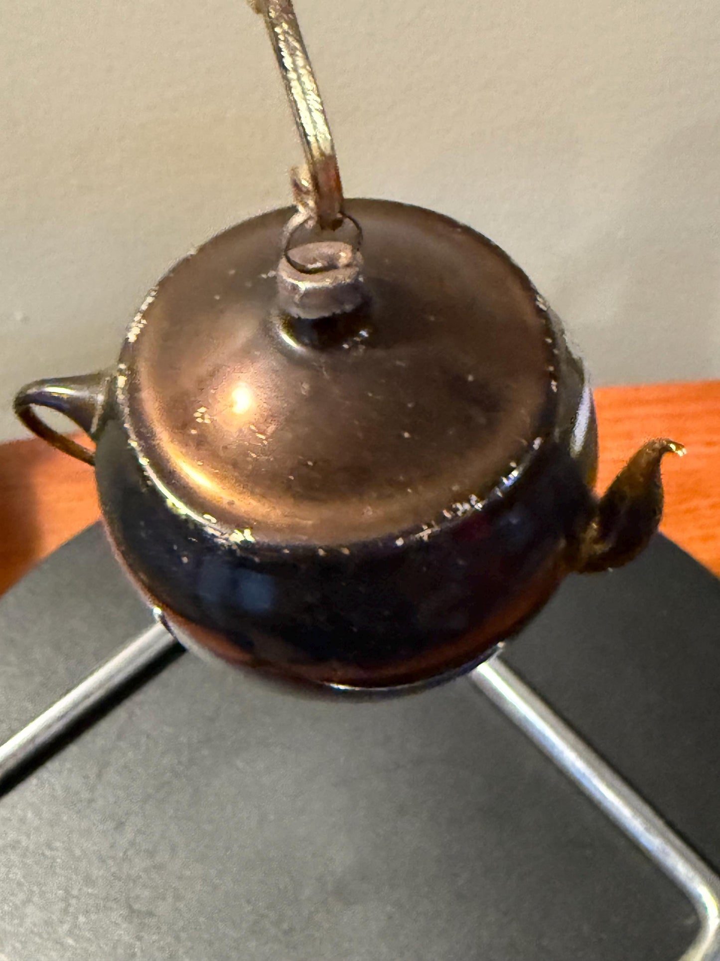 Vintage Dark Berry Tea Pot Ornament Hand Blown Hand Painted Flower Design on Maroon Teapot Ornament Lover Antiques and Vintage