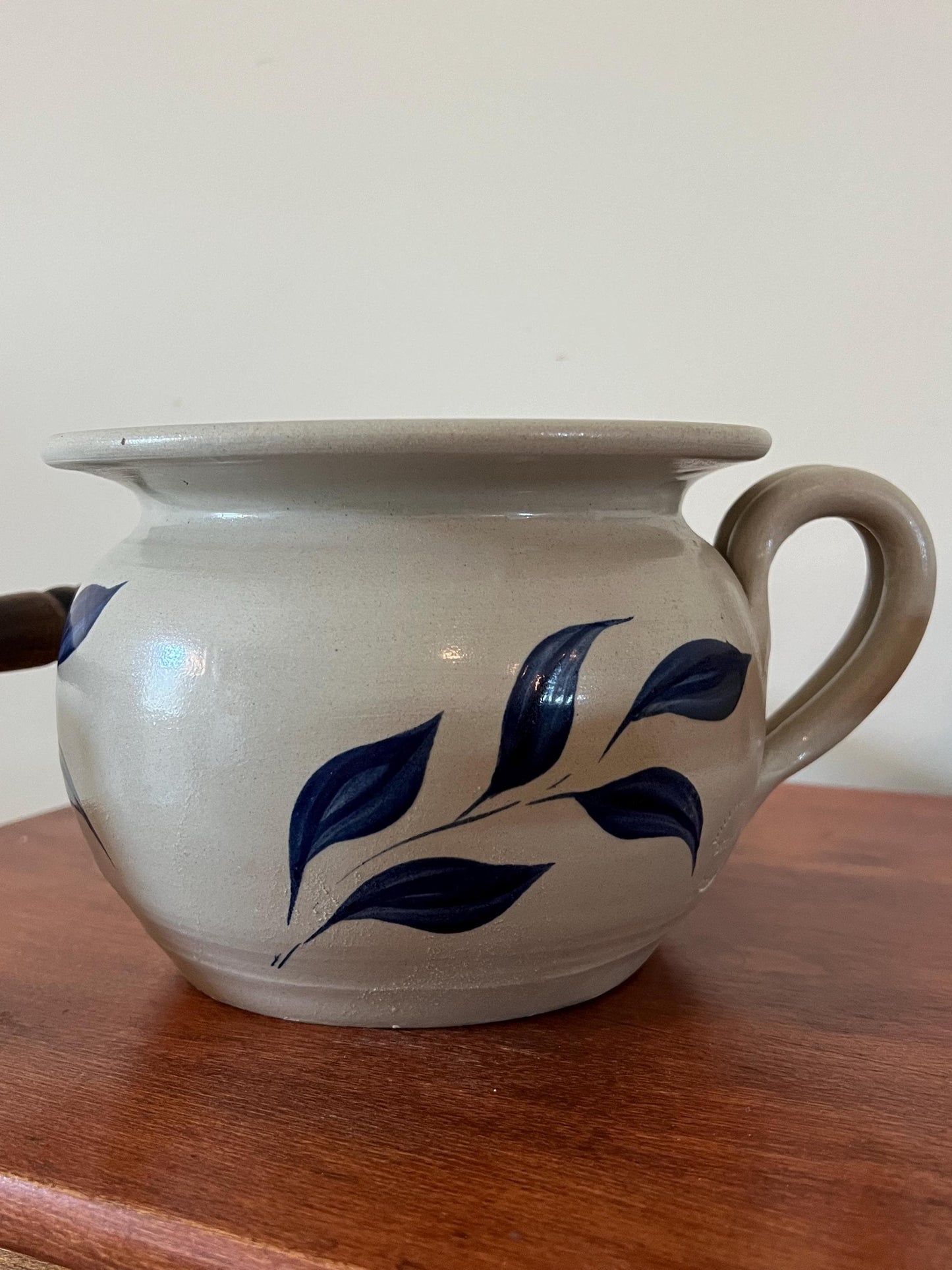 Vintage Williamsburg Salt Glazed Pottery Pitcher with Cobalt Blue Flower Design Lover Antiques and Vintage