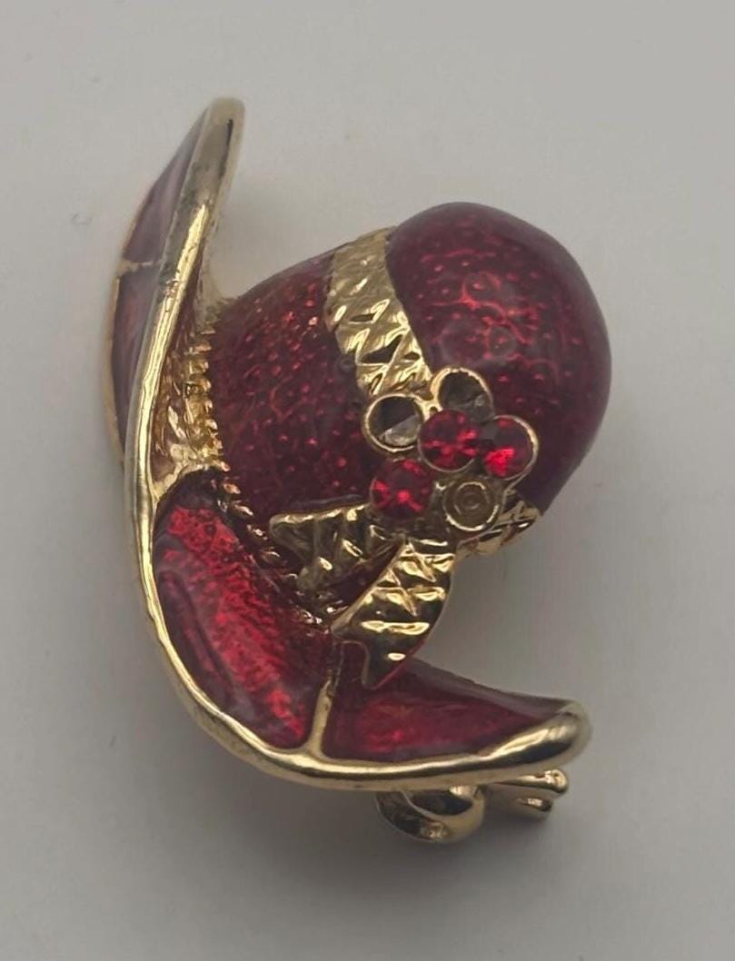 Vintage Red Hat Enamel Pin Brooch Lover Antique and Vintage