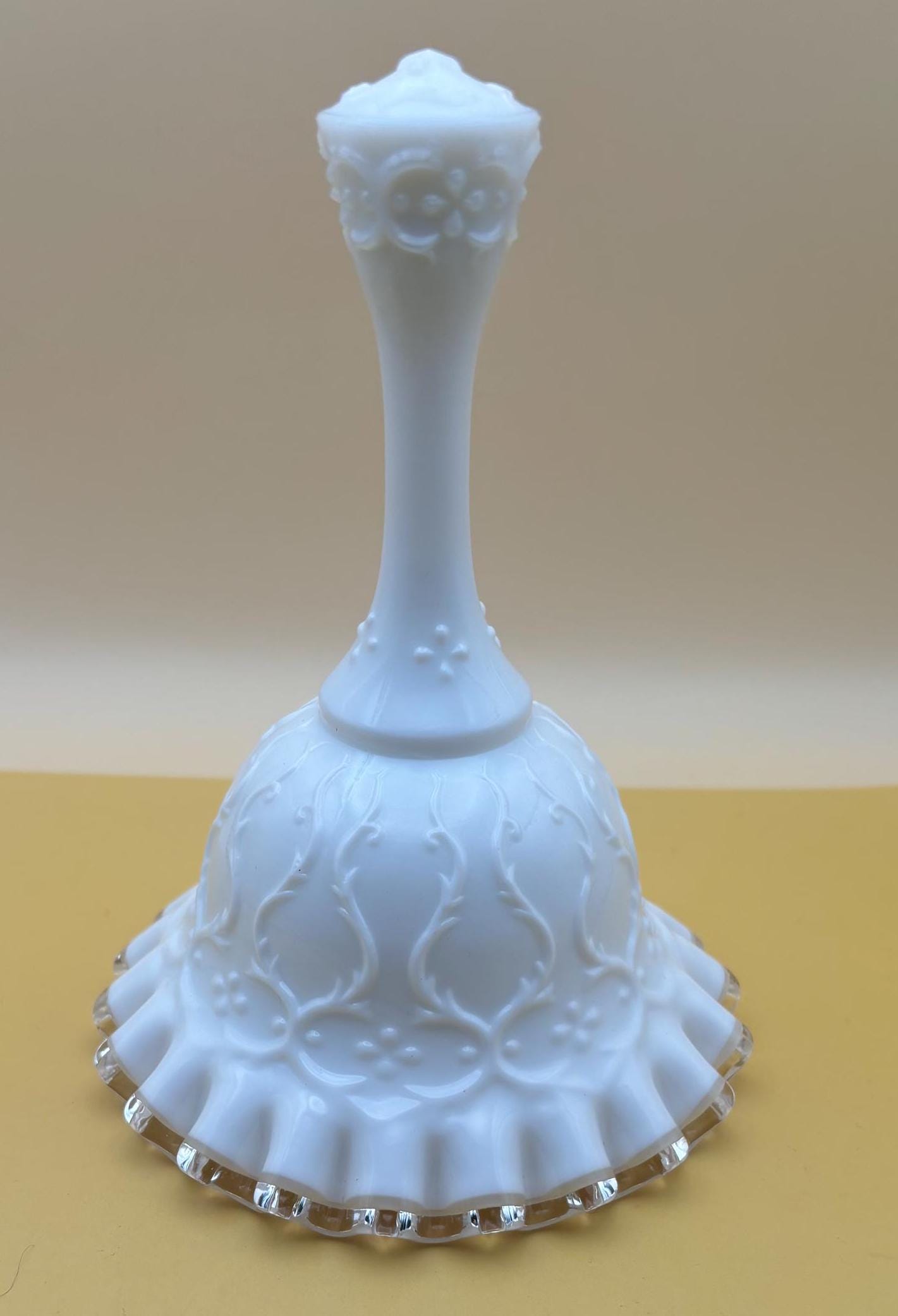 Vintage Fenton Silver Crest Spanish Lace Bell White Milk Glass Bell Gift Lover Antiques and Vintage
