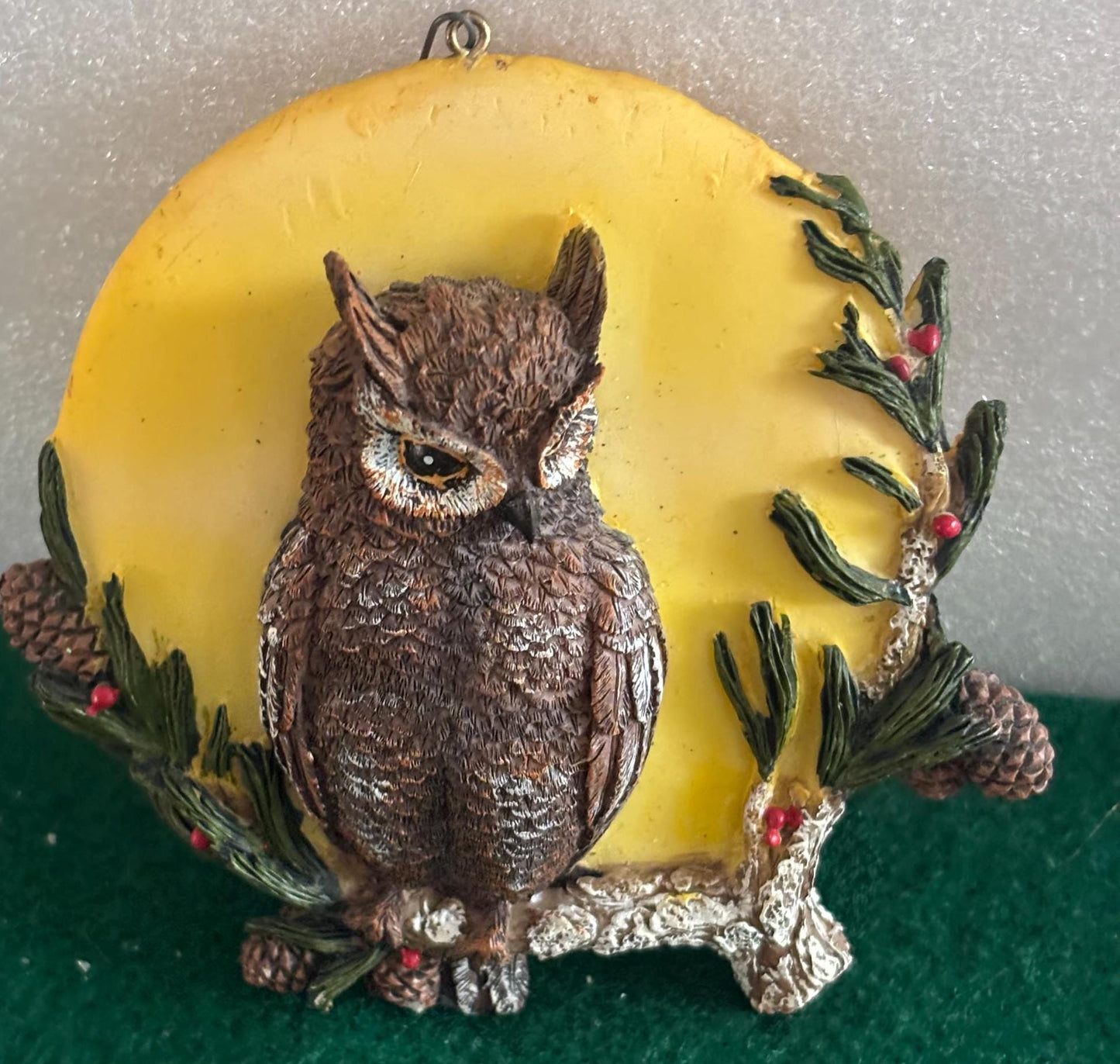 Vintage Owl Ornament Three Dimensional Owl Figurine Moon Background Lover Antiques and Vintage
