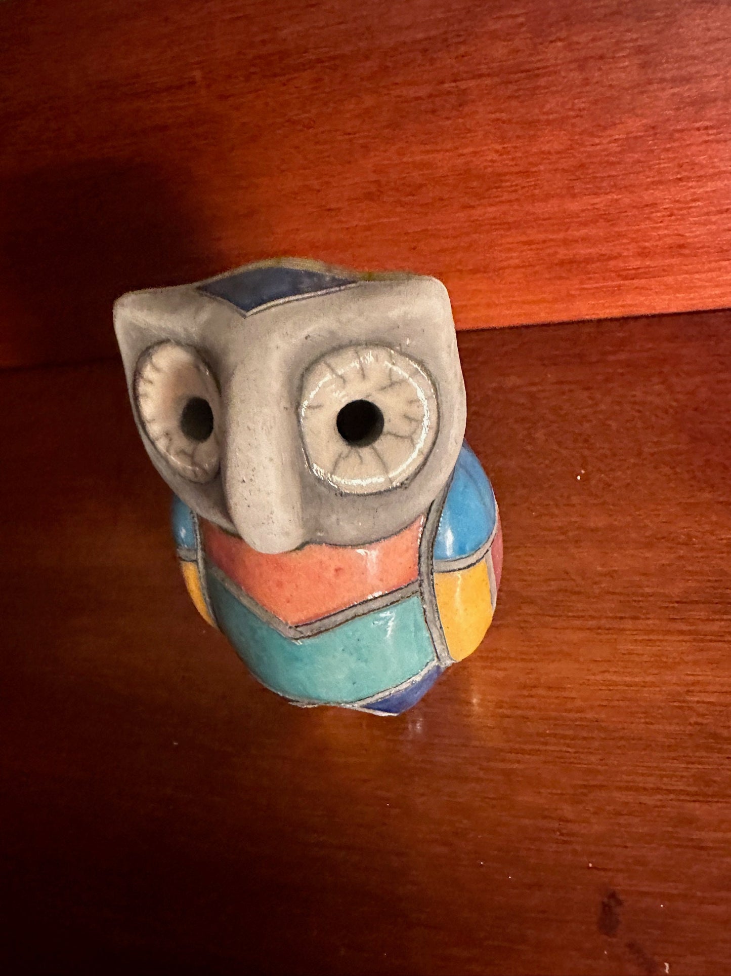 Vintage Mosaic Pottery Owl Figurine - South African Art