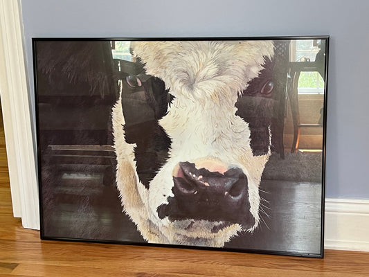 Vintage Framed Holstein Cow Print: Signed Farmhouse Artwork
