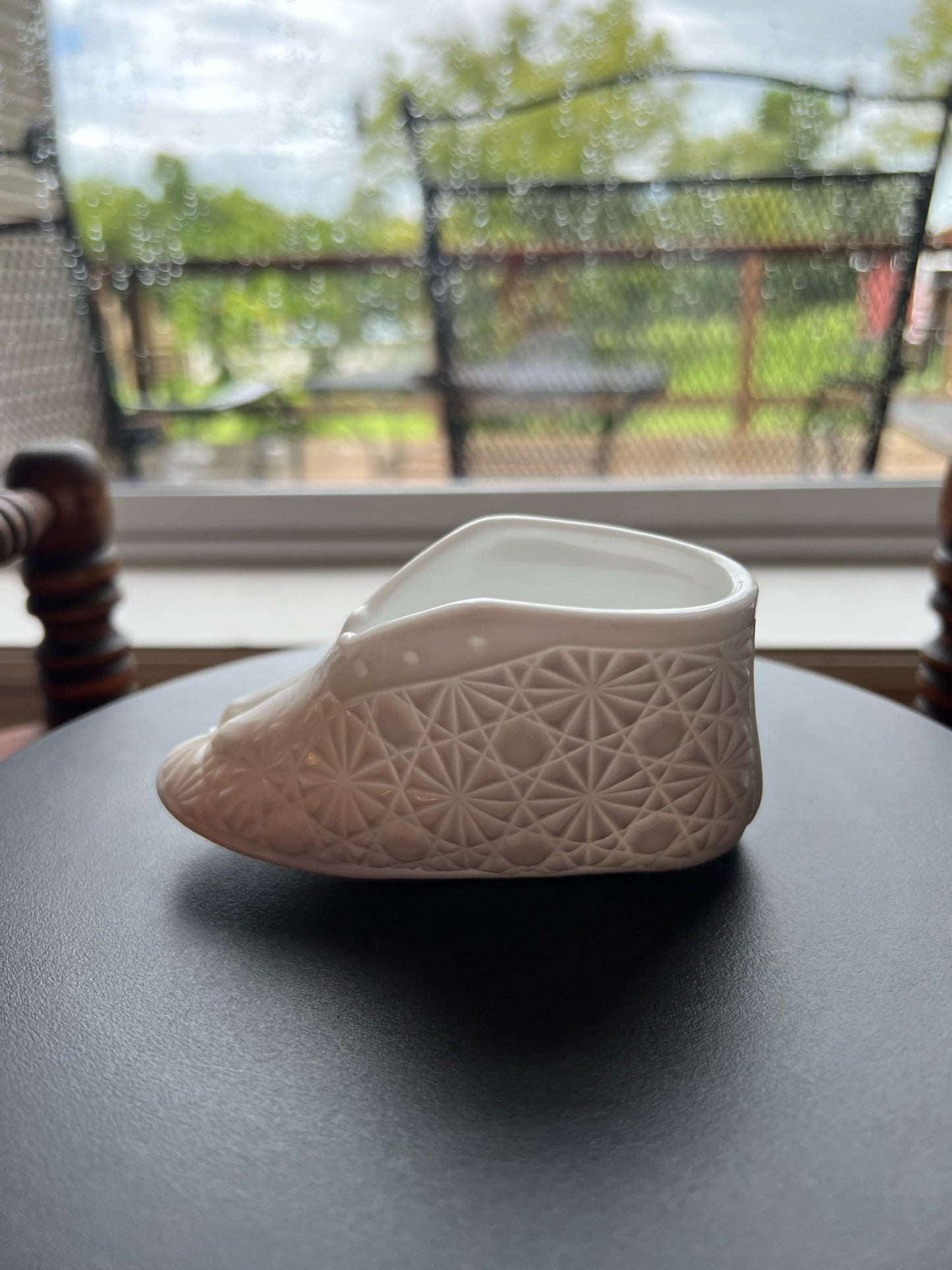 Vintage Fenton Milk Glass Baby Bootie: Daisy and Button Pattern