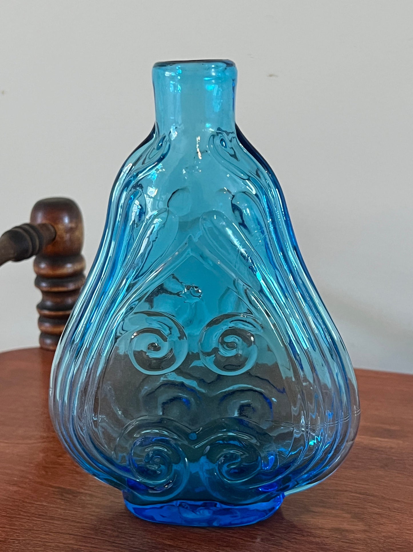 Vintage Blue Glass Violin Vase: Hand Blown Art Glass Flask
