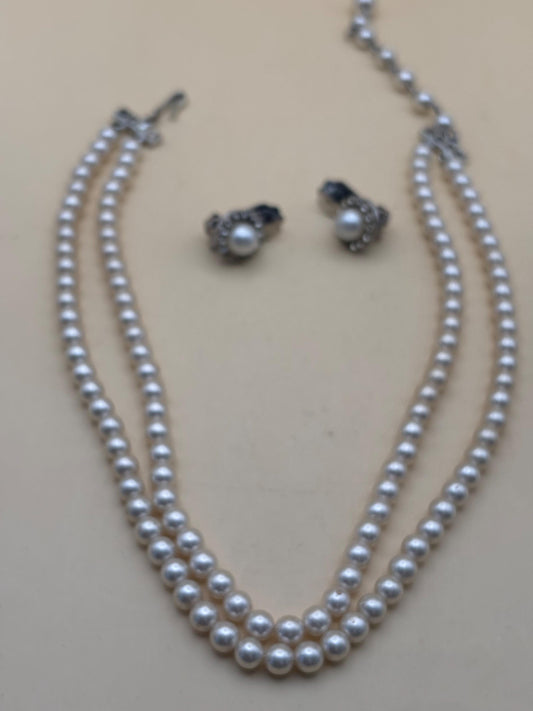 Vintage Double Strand Pearl Necklace from Japan Multi Layered Stone Choker Necklace Lover Antiques and Vintage