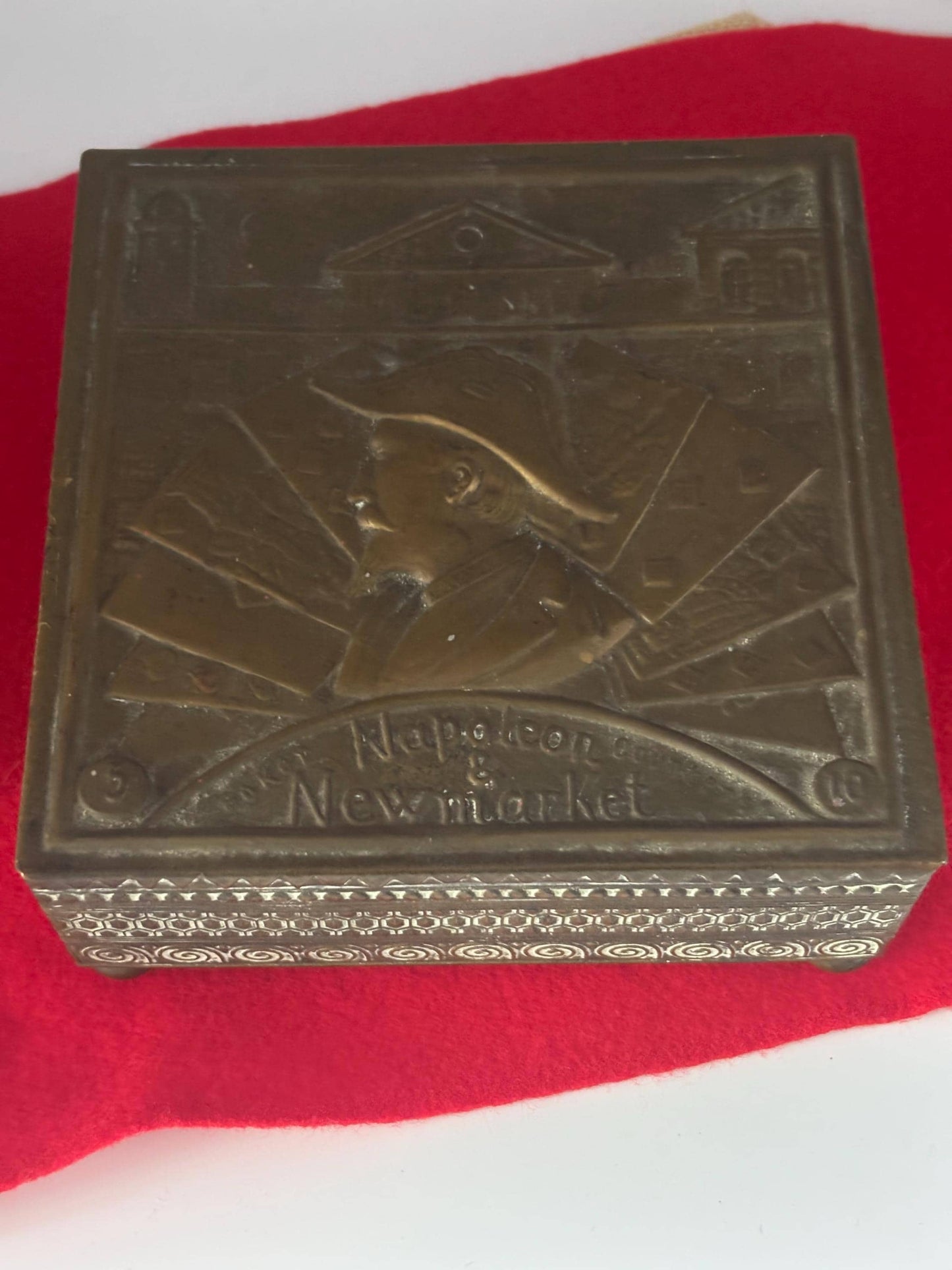 Antique Brass Napoleon Embossed Trinket Box, Poker Chip Container