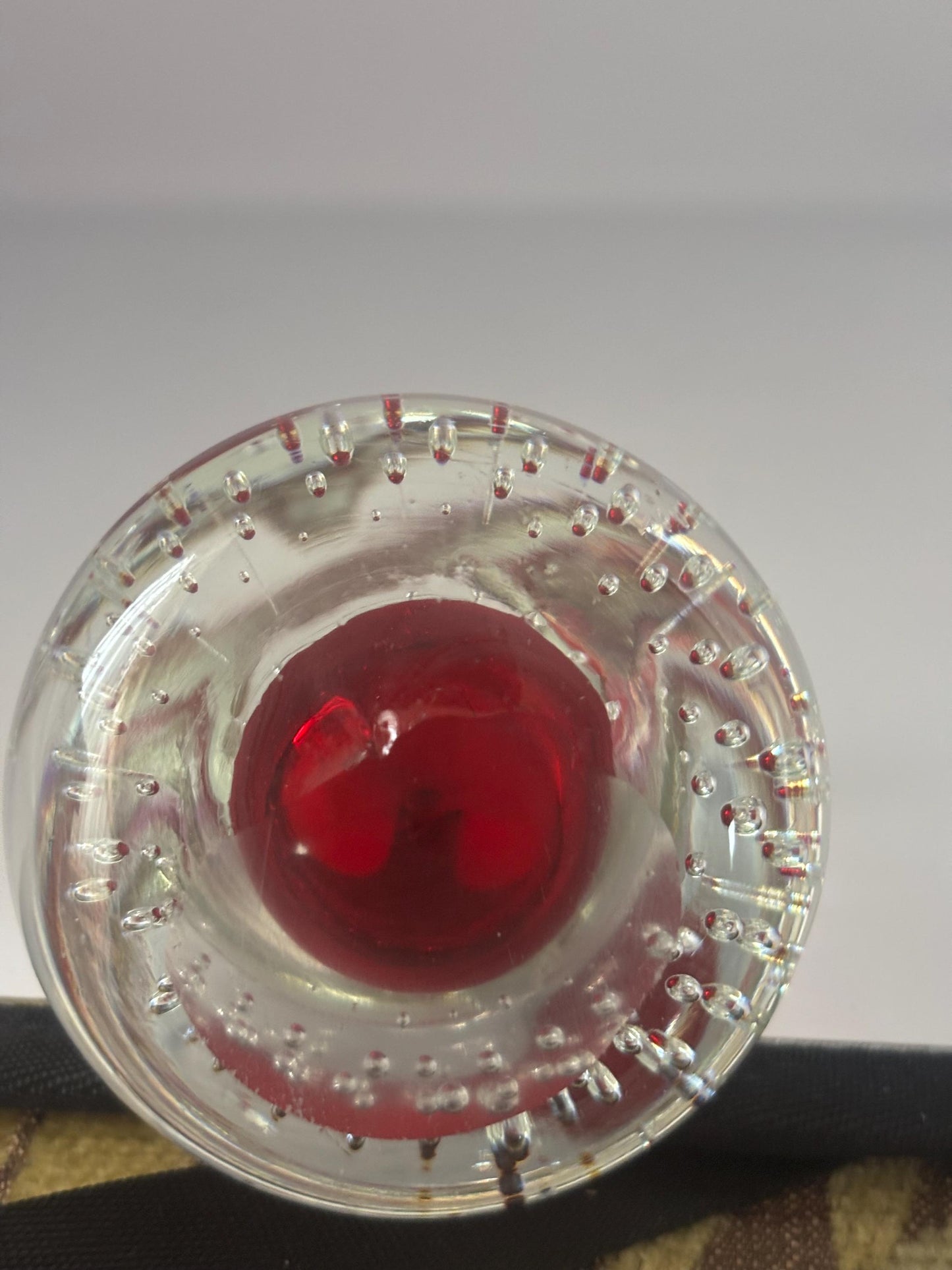 Vintage Ruby Red Pear Shaped Bullicante Glass Paperweight with Controlled Bubbles 4.5 Inch