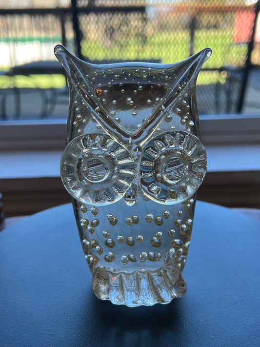 Vintage Murano Art Glass Owl Figurine: Gold Infused Italian Sculpture