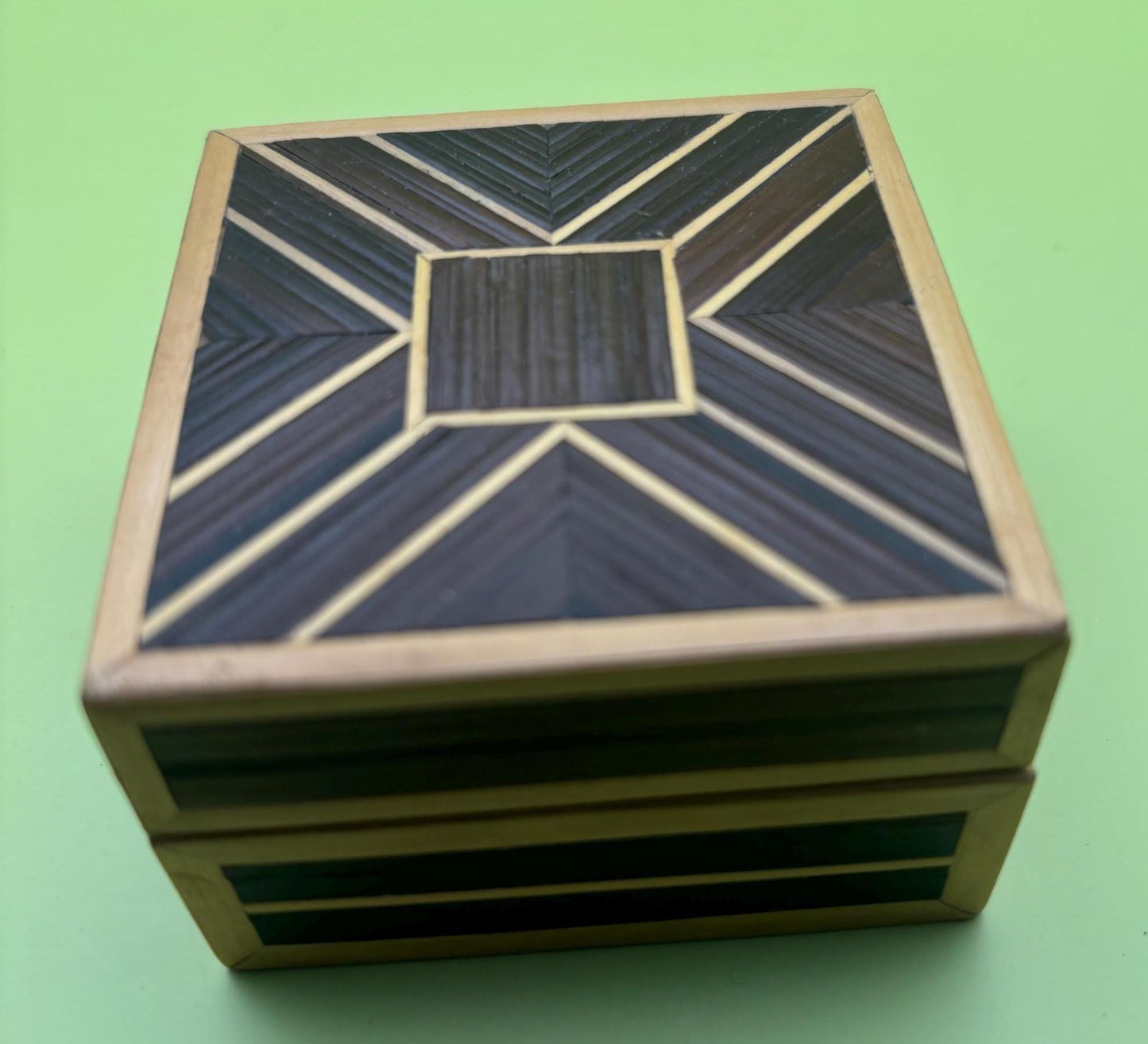 Vintage Wood with Marquetry Inlay Jewelry Box Trinket Box Lover Antiques and Vintage