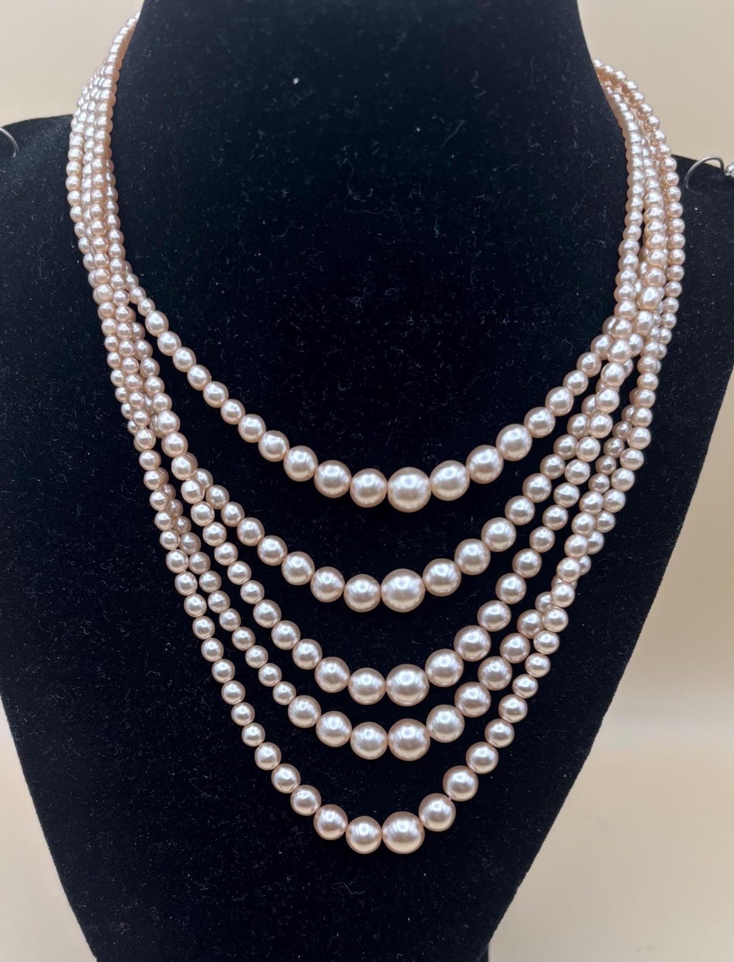 Vintage Multi Strand Faux Pearl Necklace: Elegant Layered Design