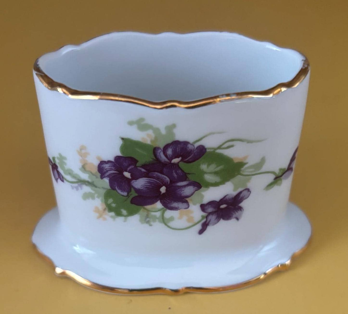 Antique Royal Bayreuth of Germany Porcelain Toothpick Holder Hand Painted Violets Pattern Fine Bavarian China Lover Antiques and Vintage
