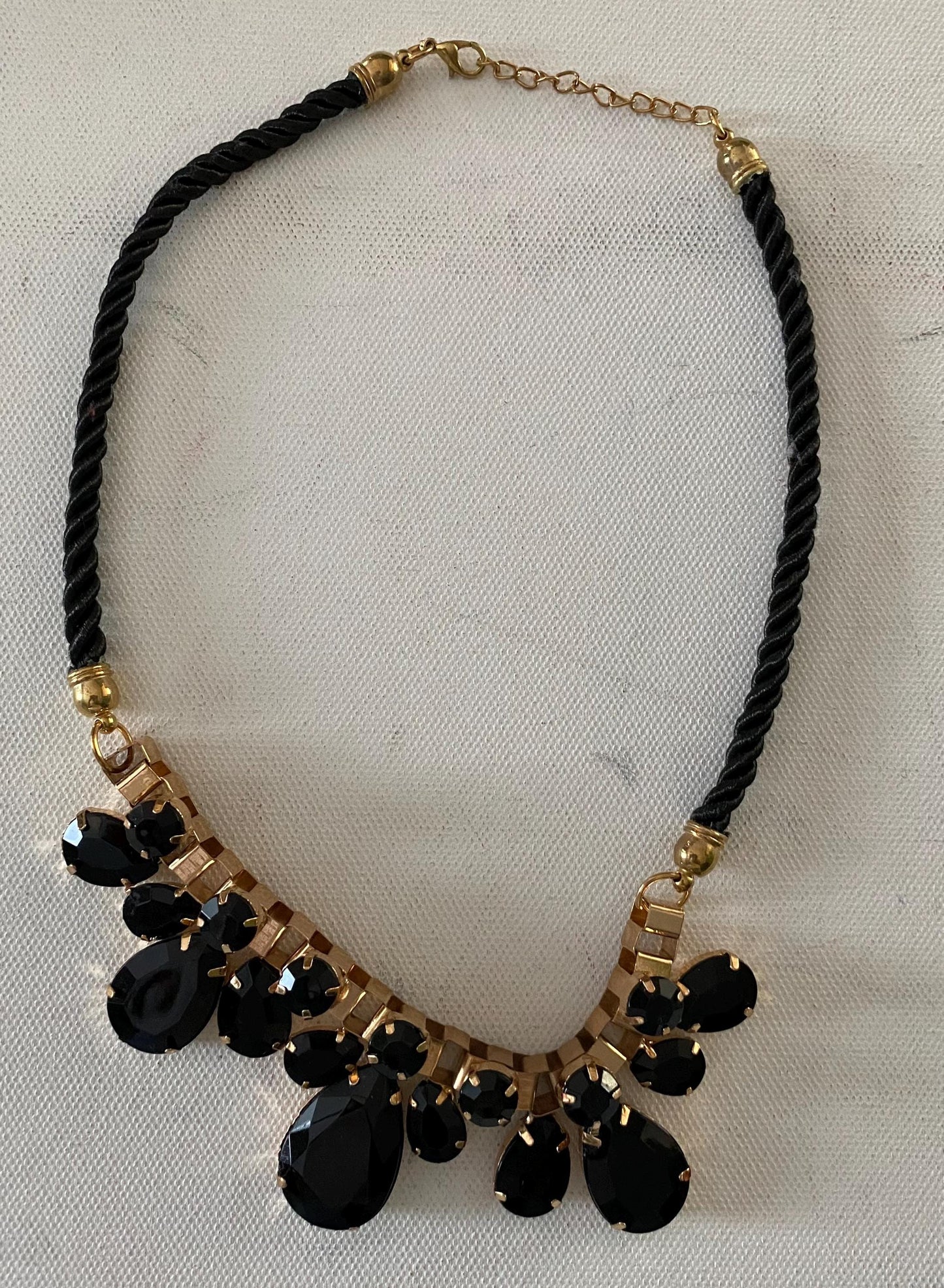 Vintage Black Gold Necklace with Black Onyx and Faceted Gems, Choker Style Jewelry, Elegant Gift for Her
