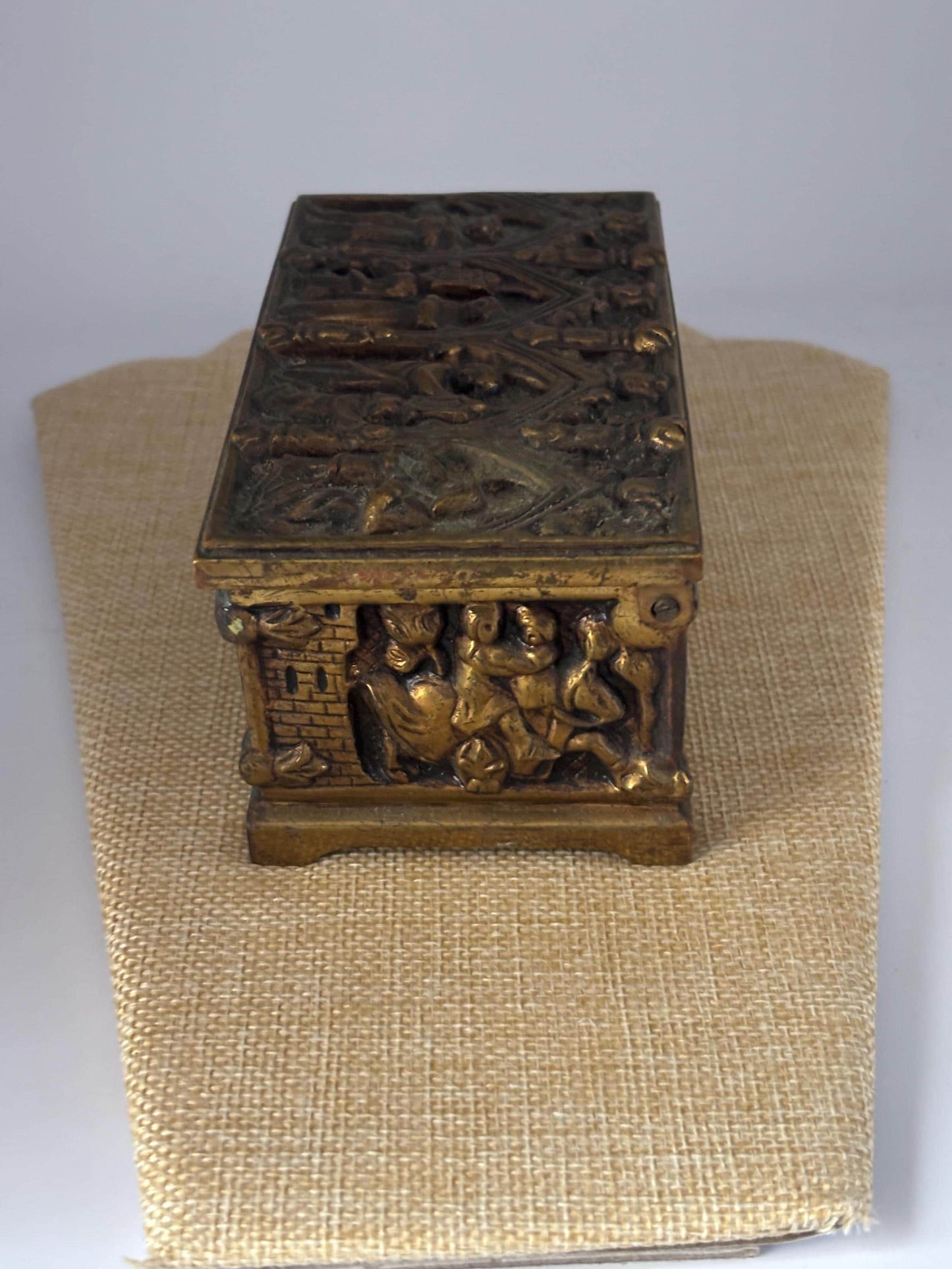 Antique Gothic Bronze Trinket Box Casket Jewelry Box Vintage Relic Collectible