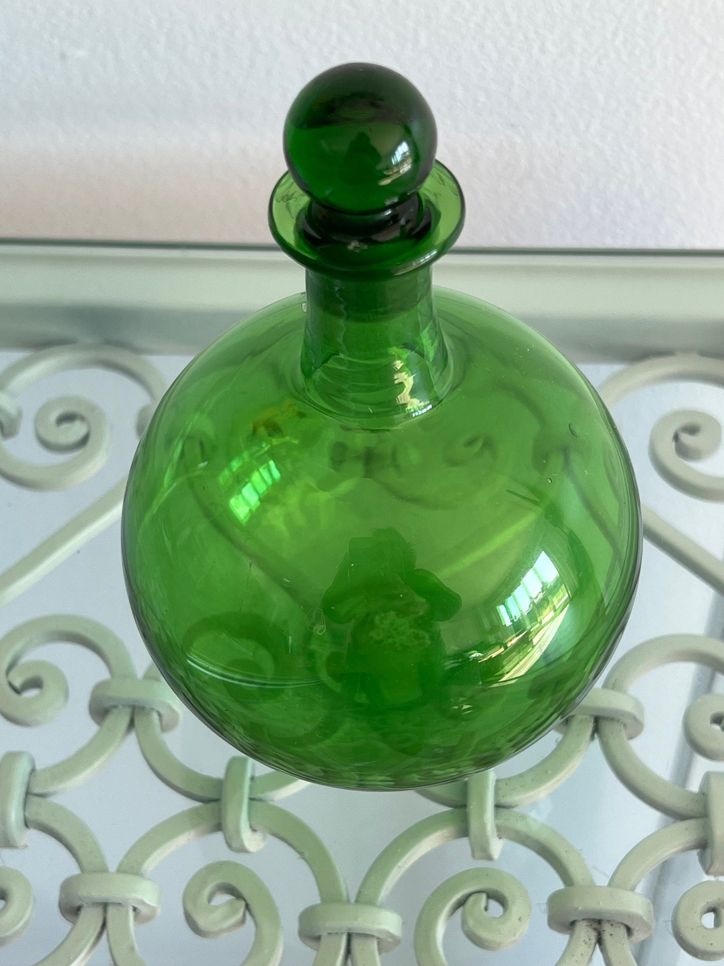Vintage Emerald Green Glass Decanter with Stopper