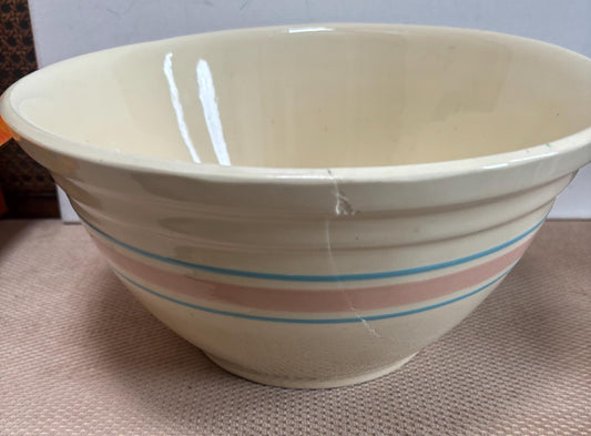 Vintage McCoy Ovenware #12 Bowl Pink Blue Stripe USA Stoneware Lover Antiques and Vintage