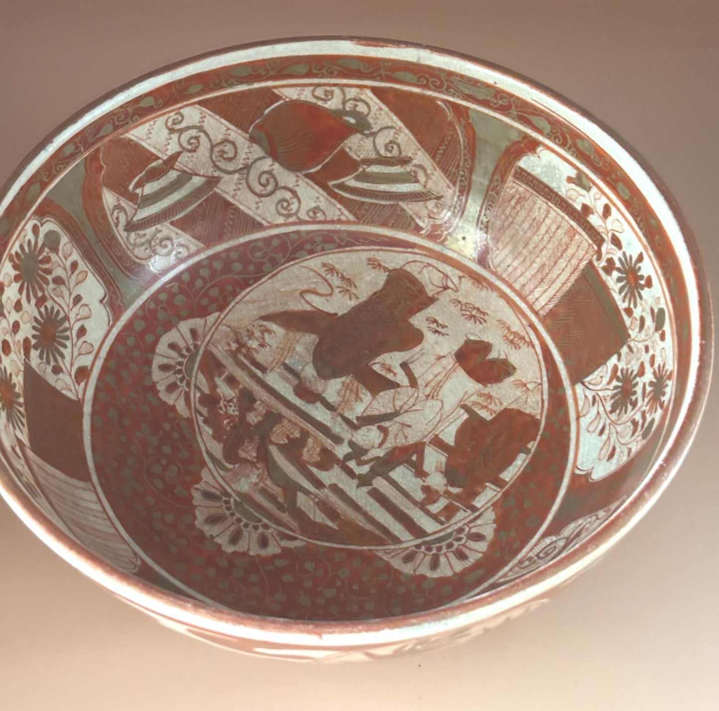 Antique Kutani Deep Porcleain Bowl with Overglaze Circa 1800's