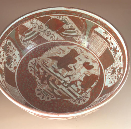 Antique Kutani Deep Porcleain Bowl with Overglaze Circa 1800's