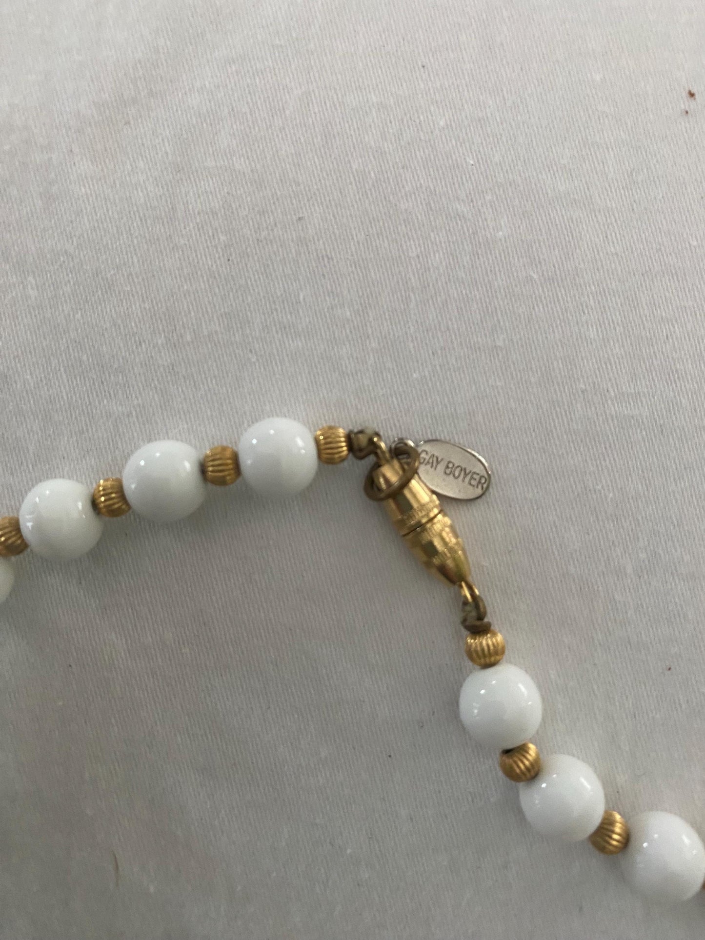 Vintage Gay Boyer Necklace, Shell and White Bead Necklace, Unique Gift for Her