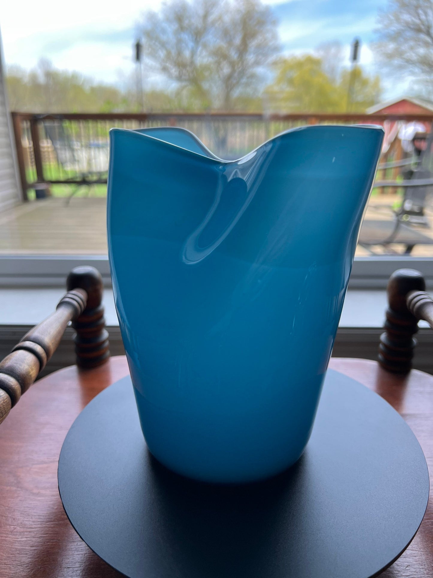 Vintage Turquoise Blue Cased Glass Vase - 10.25" Tall Double Vase
