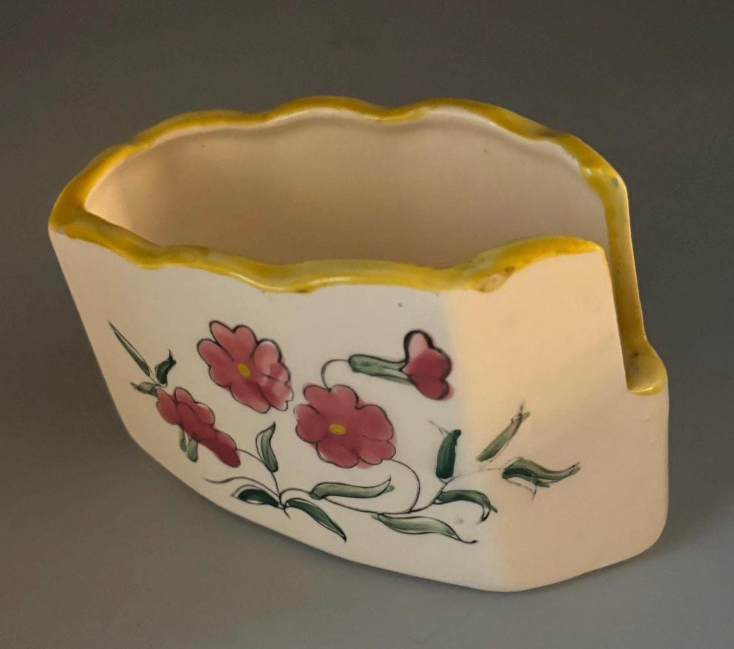 Vintage Ceramic Spoon Rest with Rose Design Spooner Spoon Caddy Hand Painted Lover Antiques and Vintage