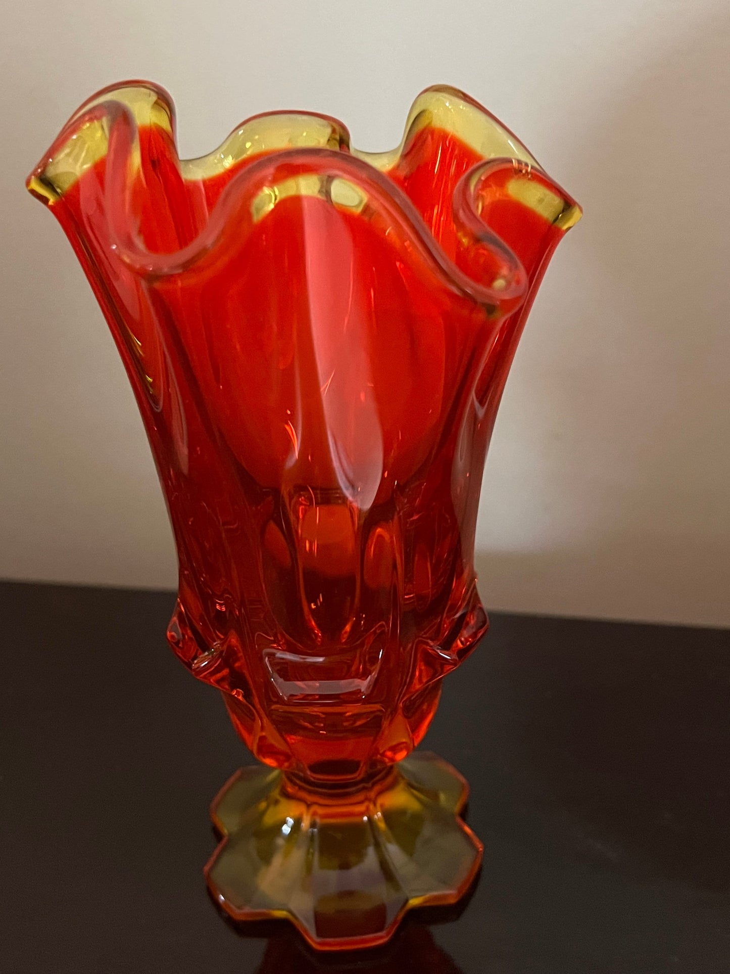 Vintage Fenton Amberina Handkerchief Glass Vase Footed Bowl Glowing Art Glass Lover Antiques and Vintage