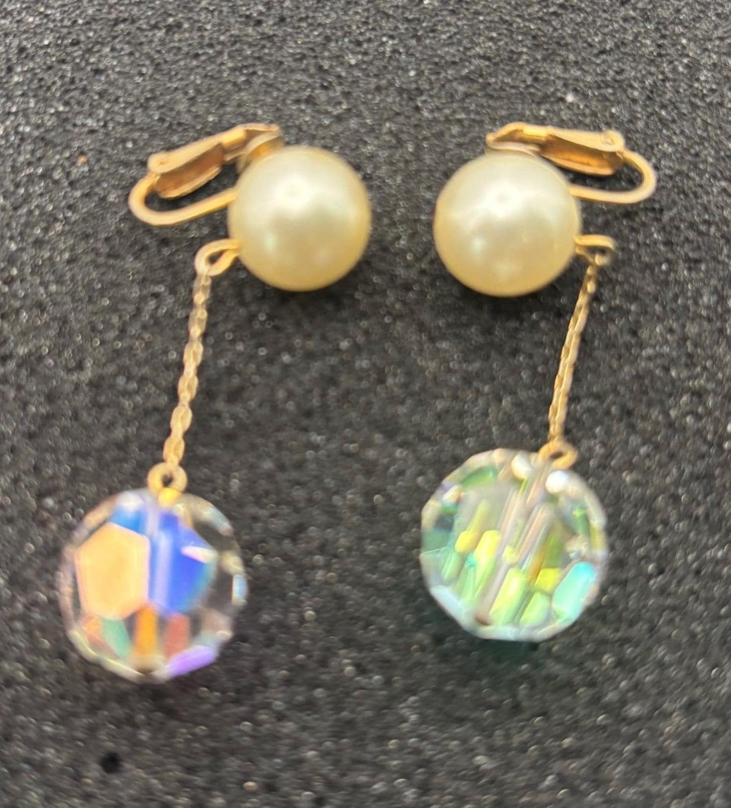 Vintage Pearl Hanging Crystal Earrings Lover Antiques and Vintage