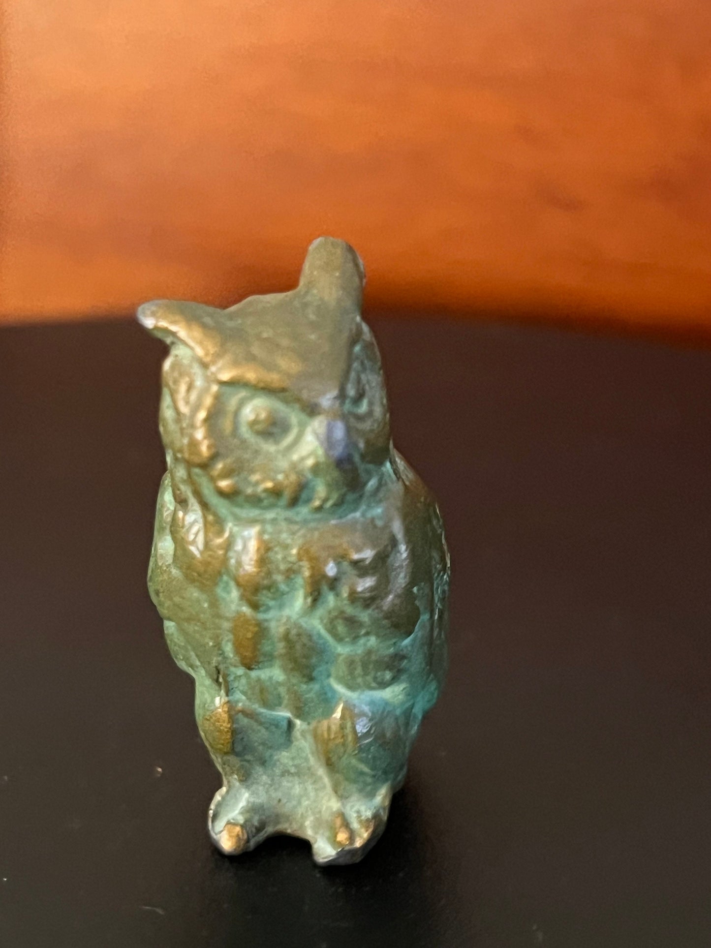 Antique Bronze Mini Owl Figurine, with Original Patina, Old Owl Figure, Lover Antiques and Vintage