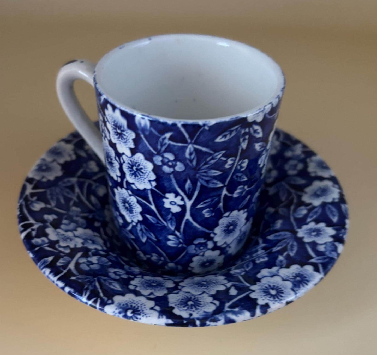CALICO Blue and White Floral Espresso Cup and Saucer Royal Crownford Burleigh England Floral Transferware Lover Antiques
