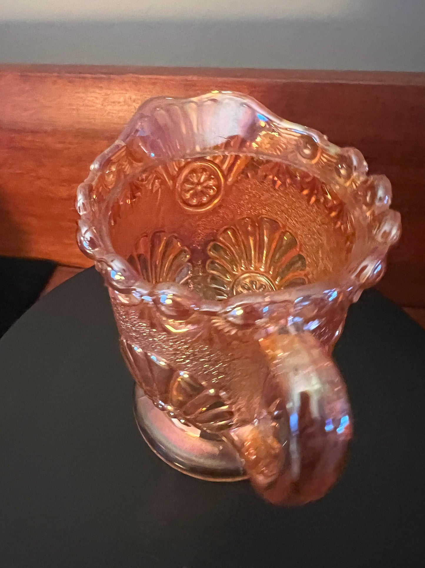 Vintage Westmoreland Marigold Iridescent Carnival Glass Creamer: Shell & Jewel Floral