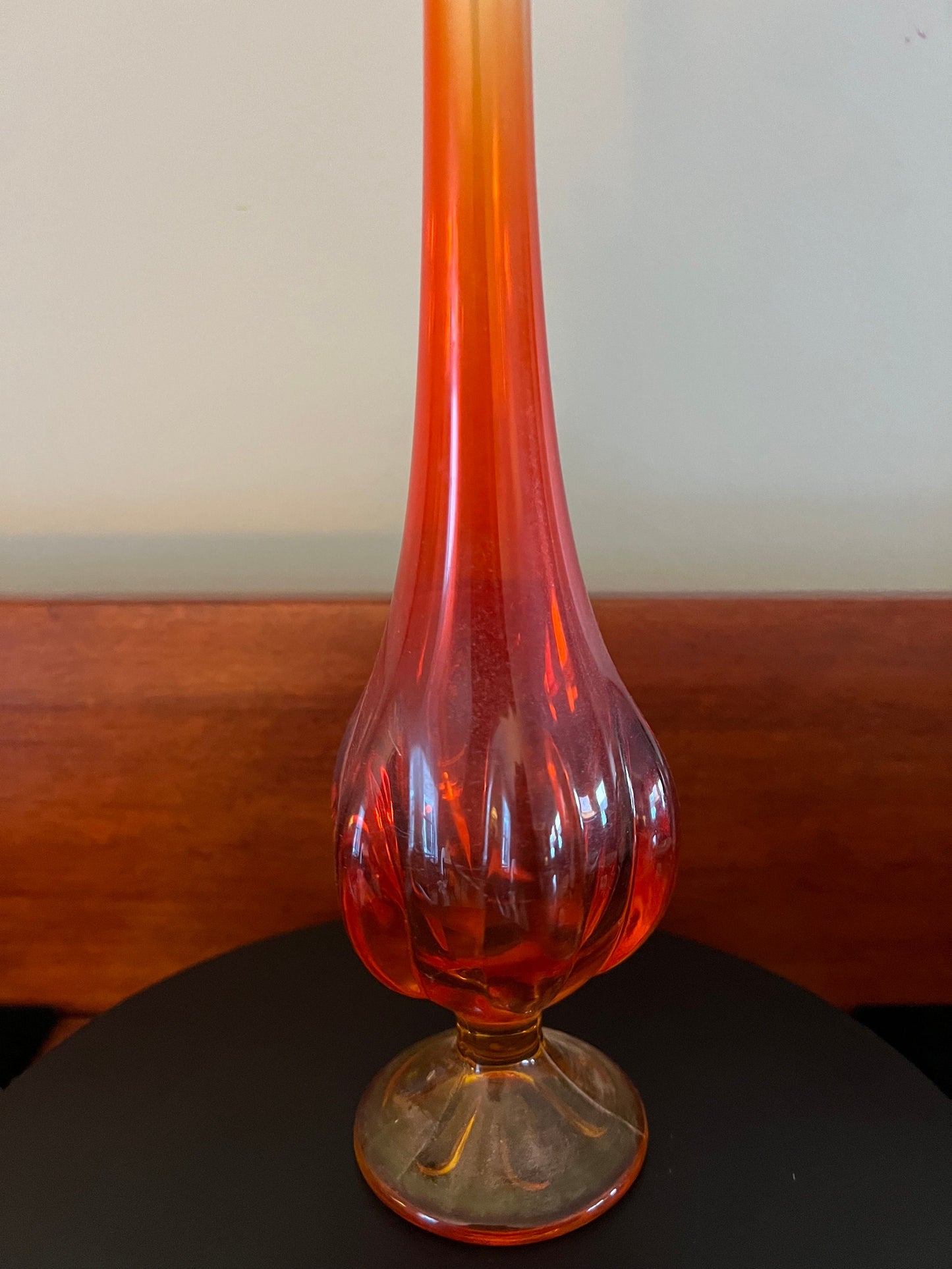 Vintage Viking Amberina Glass Swung Vase: Pedestal Display
