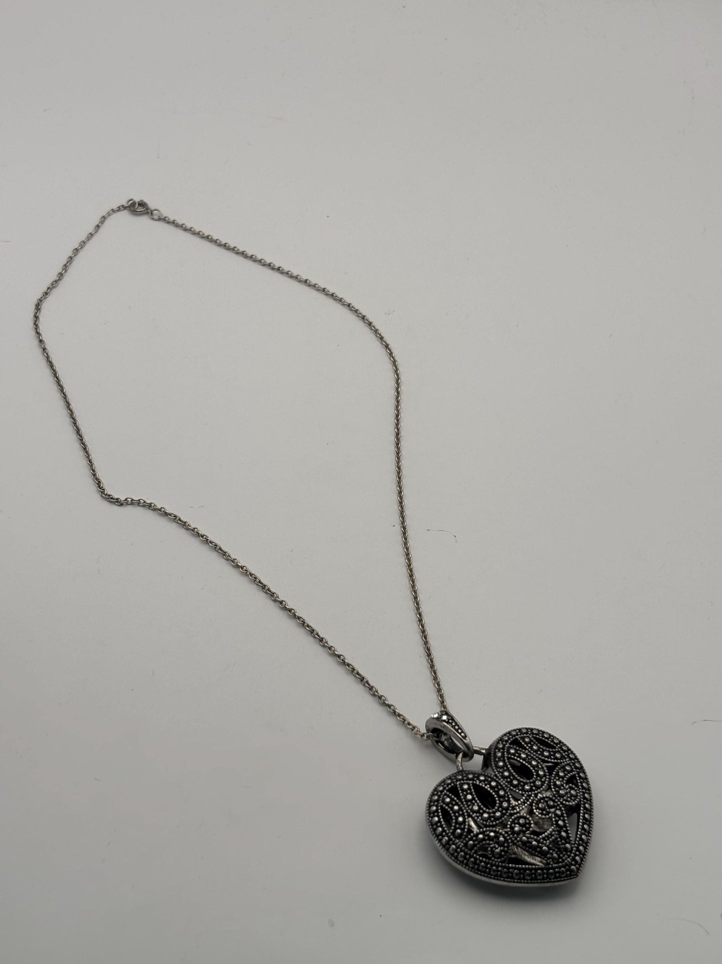 Vintage Filigree Heart Necklace Silver & Black Lover Antiques and Vintage