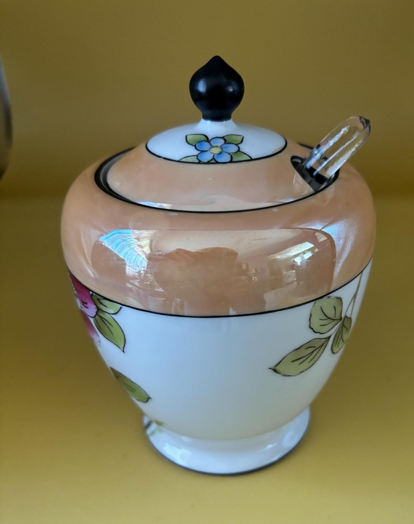Vintage Noritake Sugar Jar with Lid and Spoon Porcelain Made in Japan Jam Mustard Jar Lover Antiques and Vintage