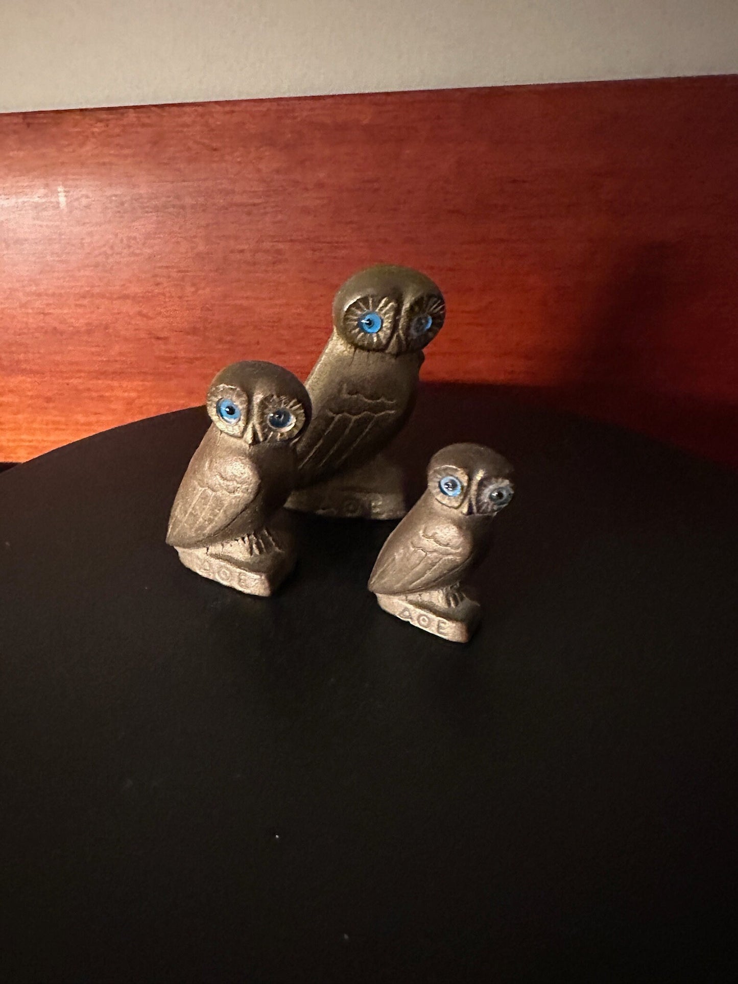 Vintage Brass Owl Family of 3, Brass Owls, Brass Owls with Gems, Lover Antiques and Vintage