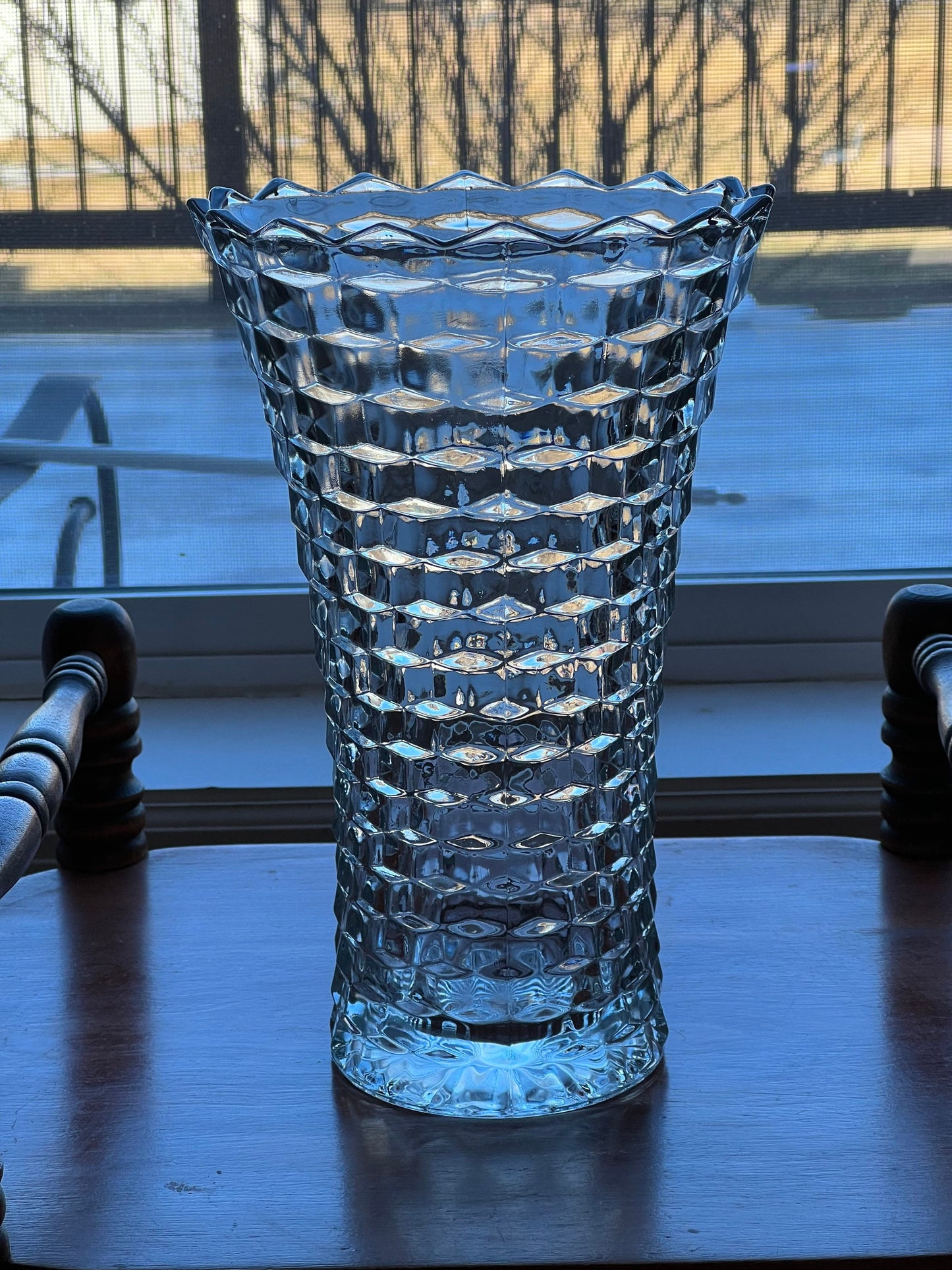 Vintage Fostoria Etched Buttercup Clear Cut Glass Pitcher Vase Mint Rare Art Glass