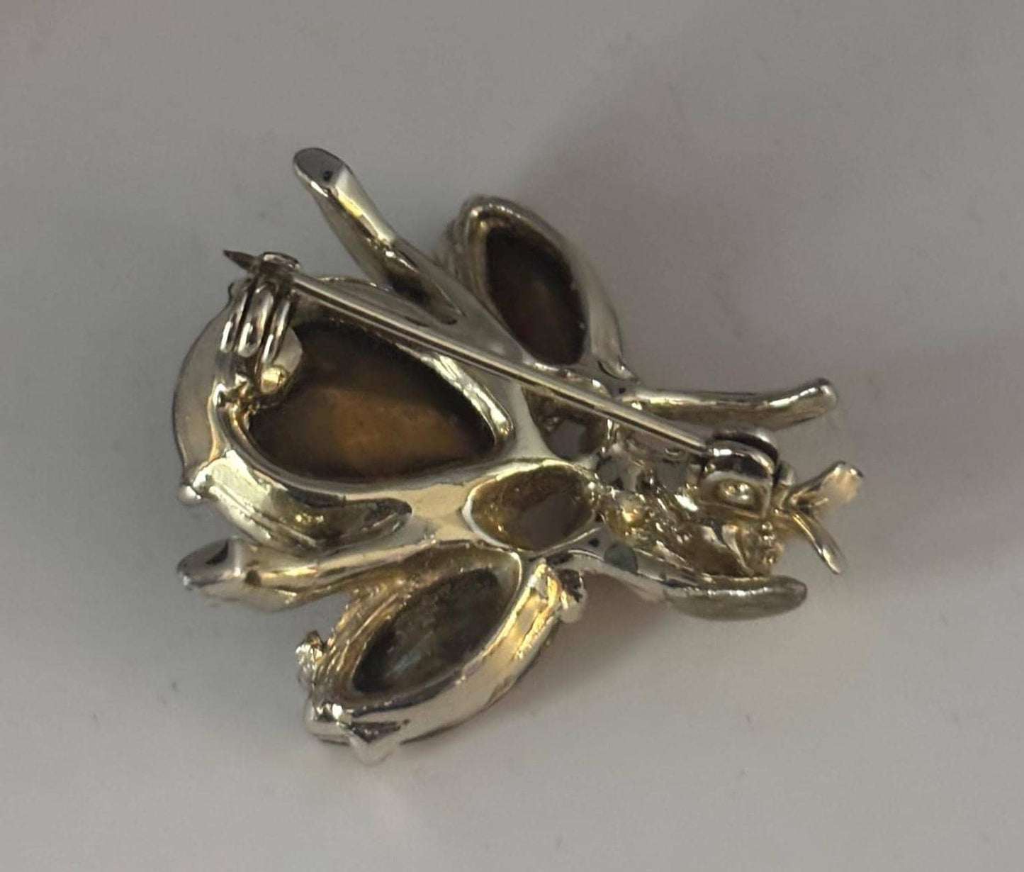 Amber Rhinestone Insect Pin, Enamel Fly Brooch